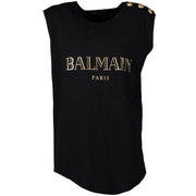 Balmain Black Sleeveless Gold Logo Shirt for the best price at Labellov secondhand luxury