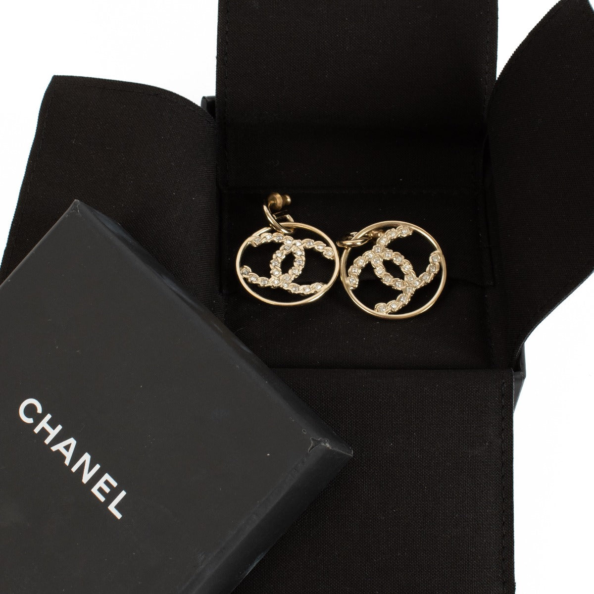 Chanel 19P High Society Crystal CC Small Hoop Earrings