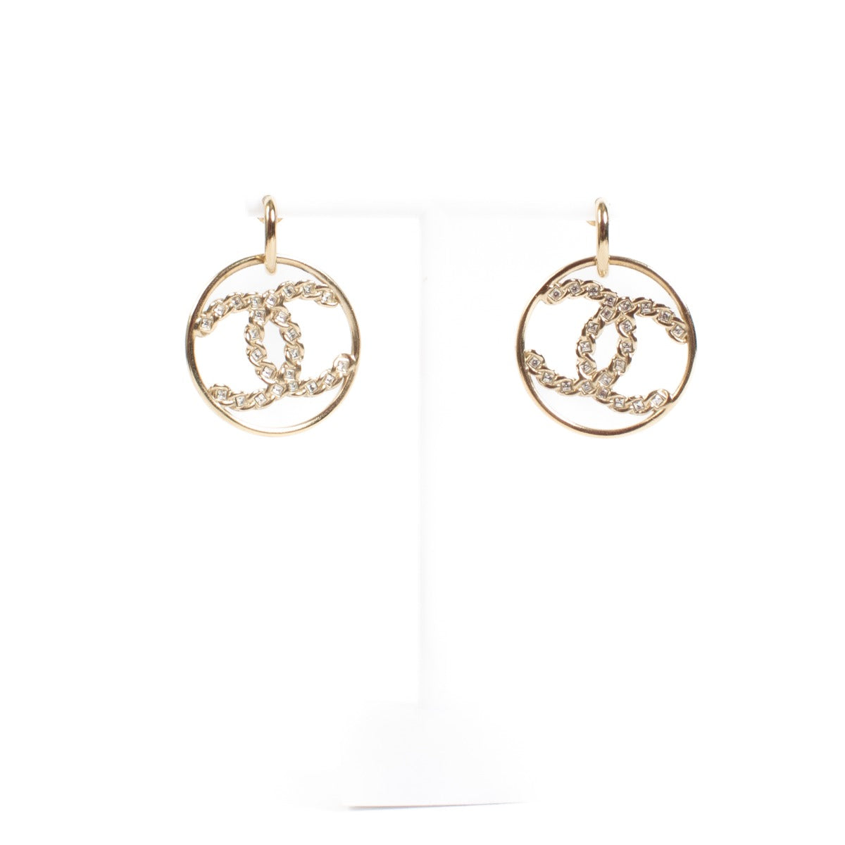 Chanel 19P High Society Crystal CC Small Hoop Earrings