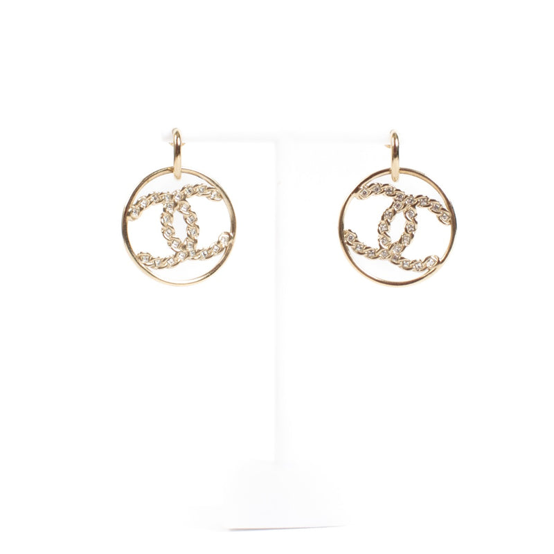 Chanel 19P High Society Crystal CC Small Hoop Earrings