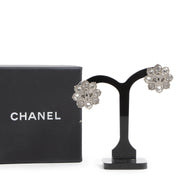 Chanel Silver Crystal Flower Earrings
