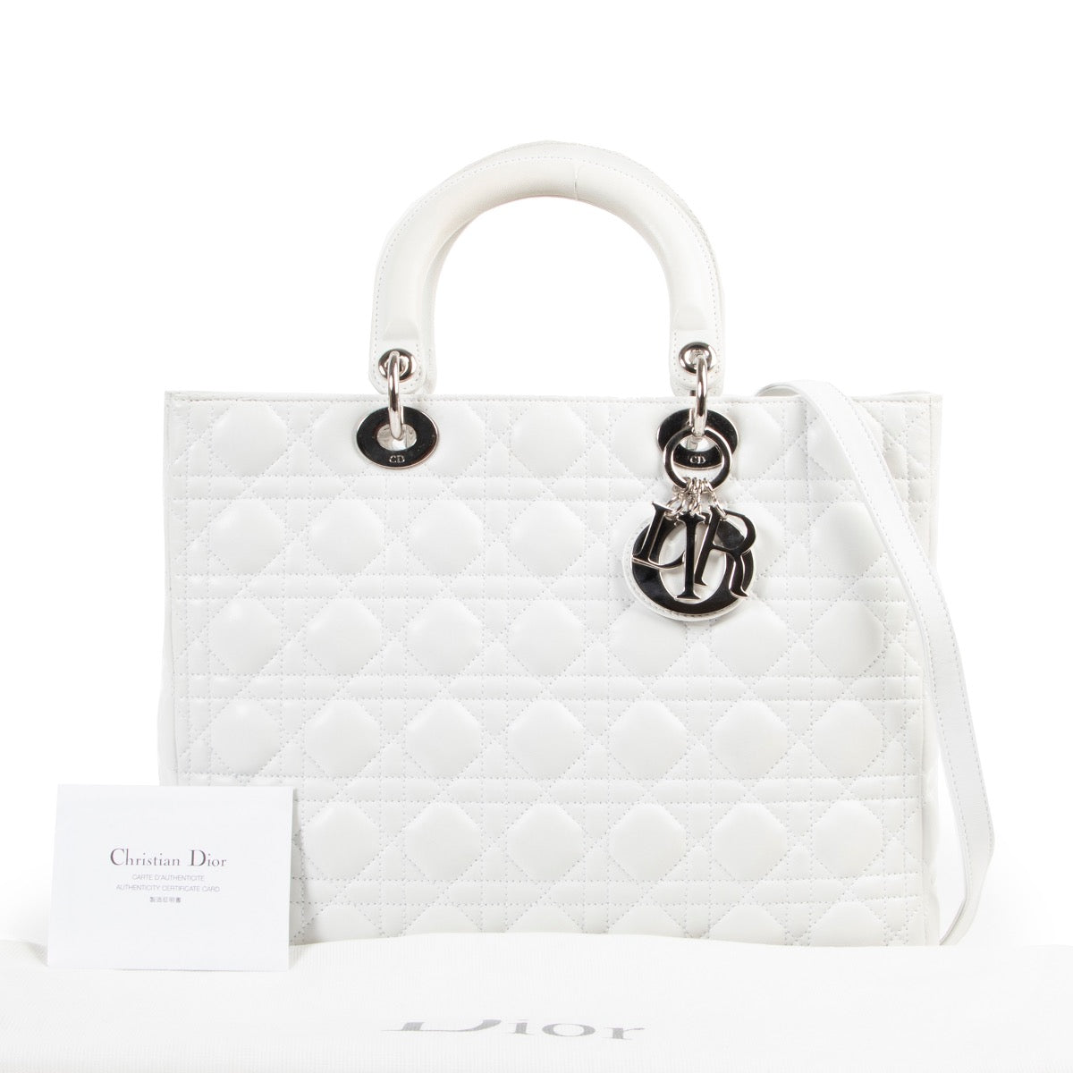 Christian Dior White Calfskin Large Lady Dior Shoulder Bag