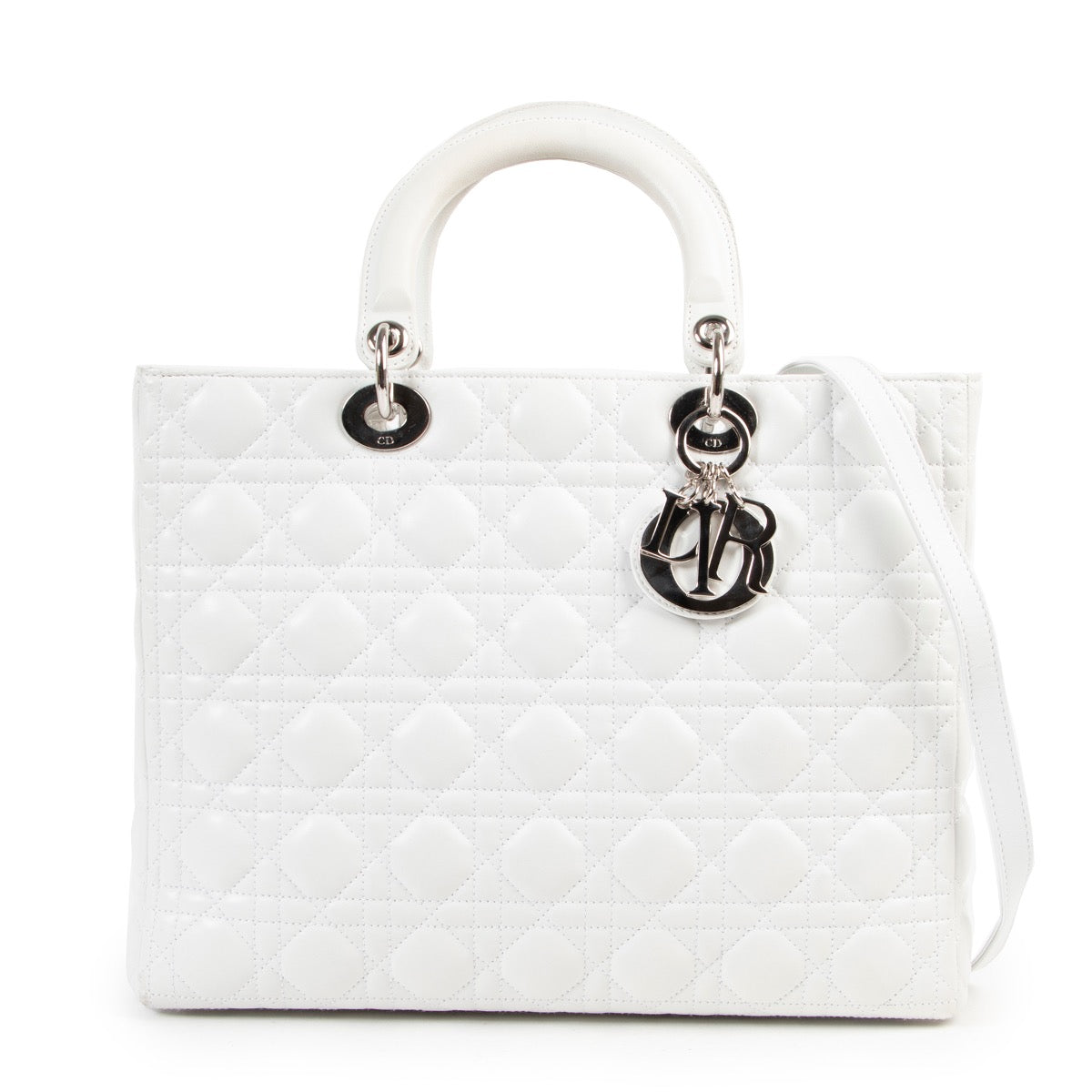 Christian Dior White Calfskin Large Lady Dior Shoulder Bag