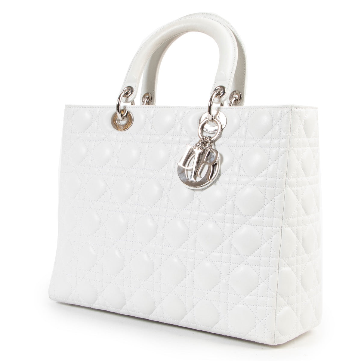 shop safe online Christian Dior White Calfskin Large Lady Dior Shoulder Bag