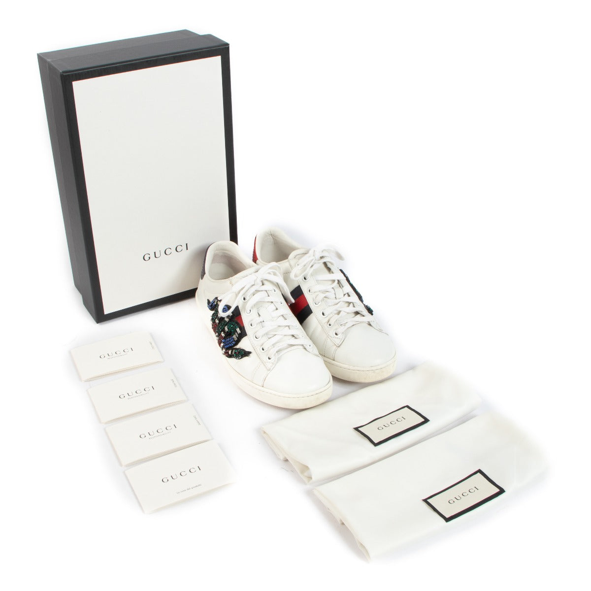 Gucci White Ace Snake Embroidery Sneakers