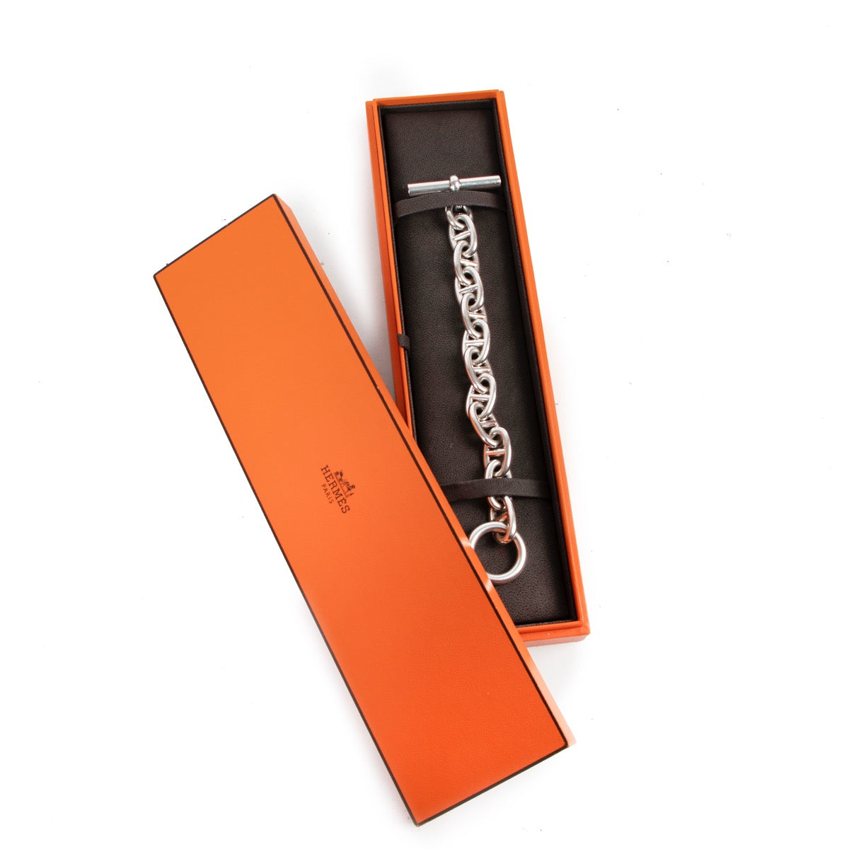 Veilig online kopen van authentieke Hermès silvered Chaine d'Ancre armband.