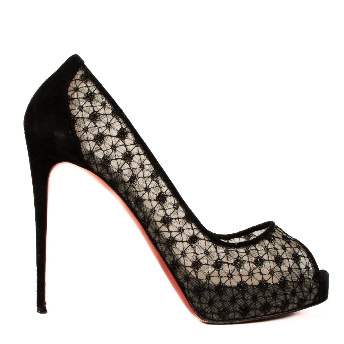 Shop 100% authentic second-hand Christian Louboutin Black Lace and Suede New Very Privé Pumps in size 38,5 on Labellov.com
