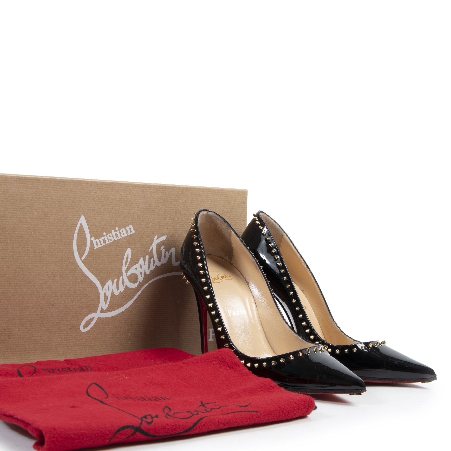 Louboutin Studded Black Patent Pumps - Size 38,5