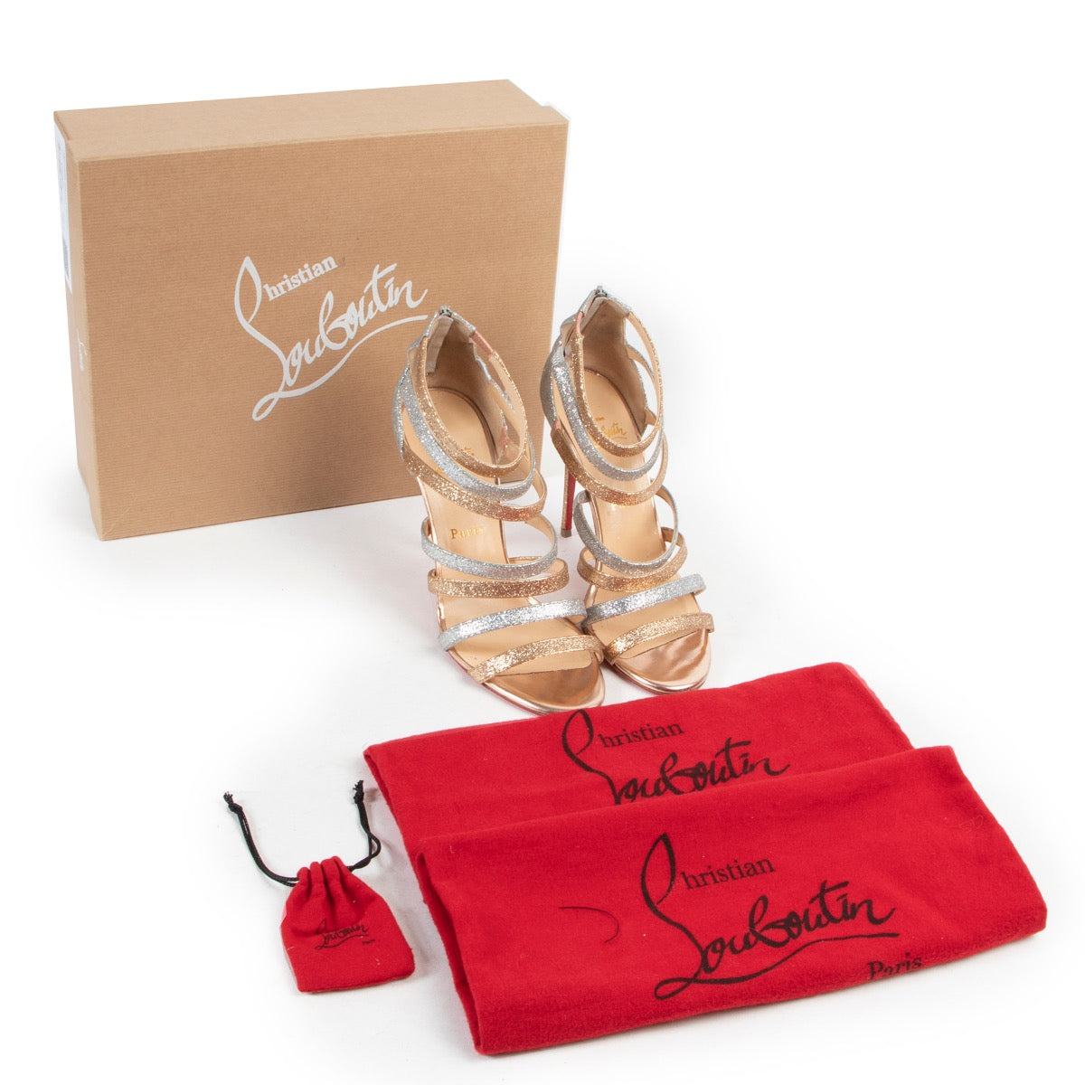 Shop safe online 100% authentic second hand Christian Louboutin Glitter Marinière Sandals - Size 38,5 in very good condition at the right price at Labellov in Antwerp.