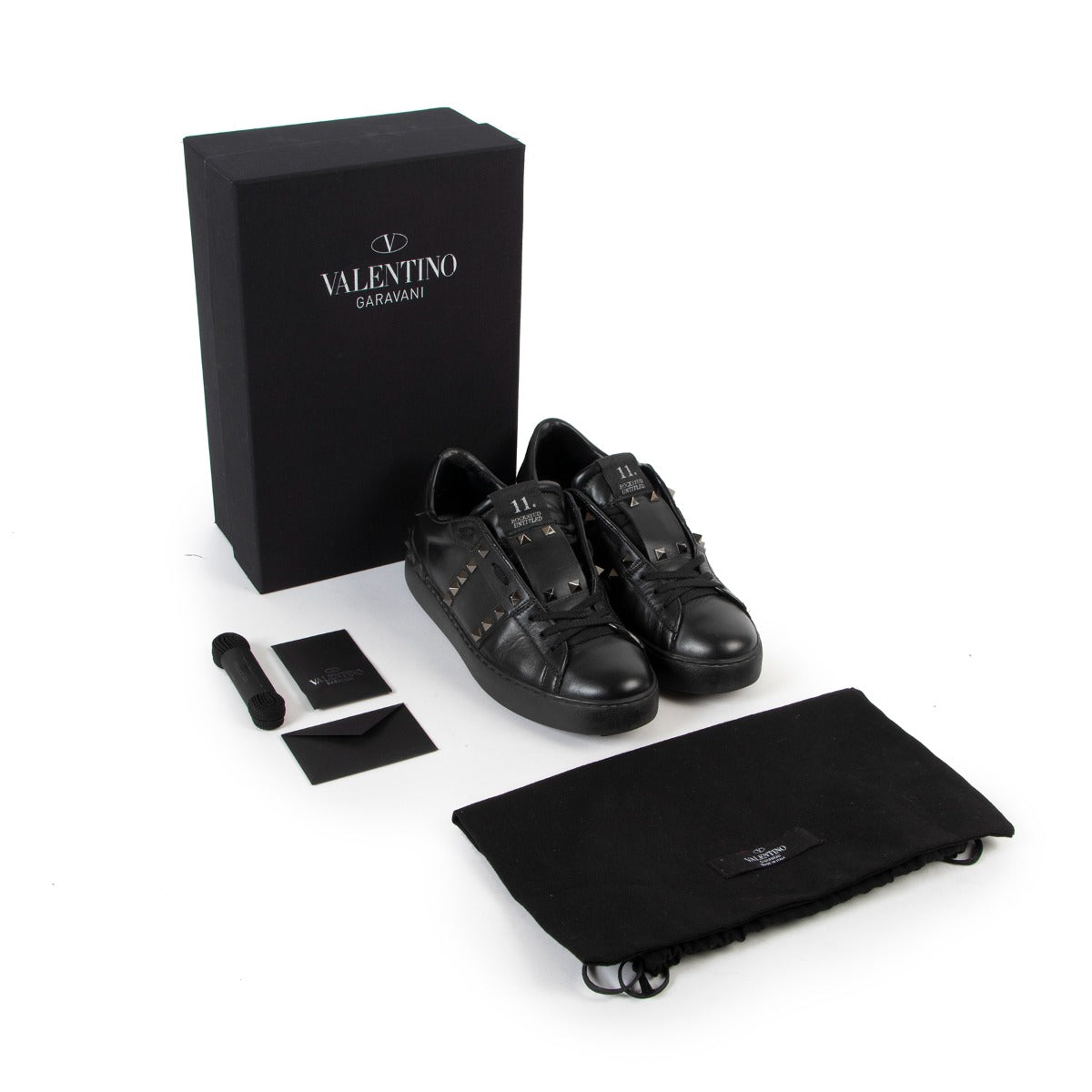 Buy authentic second hand Valentino Garavani Black Rockstud Untitled Sneakers at Labellov for affordable price.