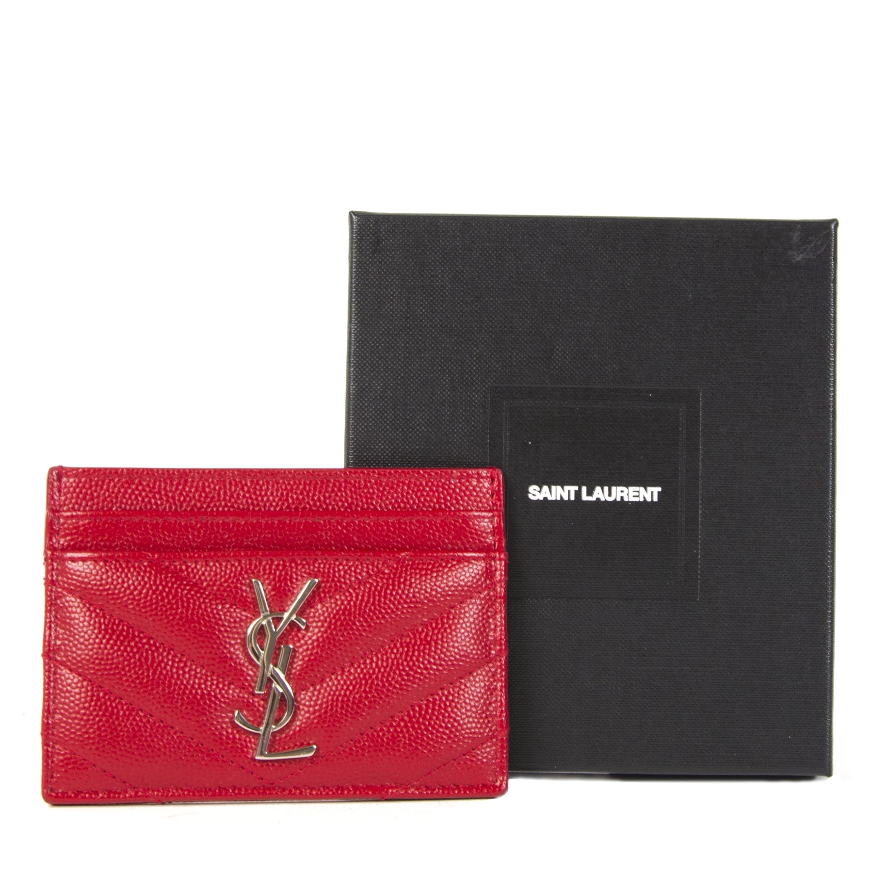 Authentique seconde main vintage Saint Laurent Red Chevron Card Holder achète en ligne webshop LabelLOV