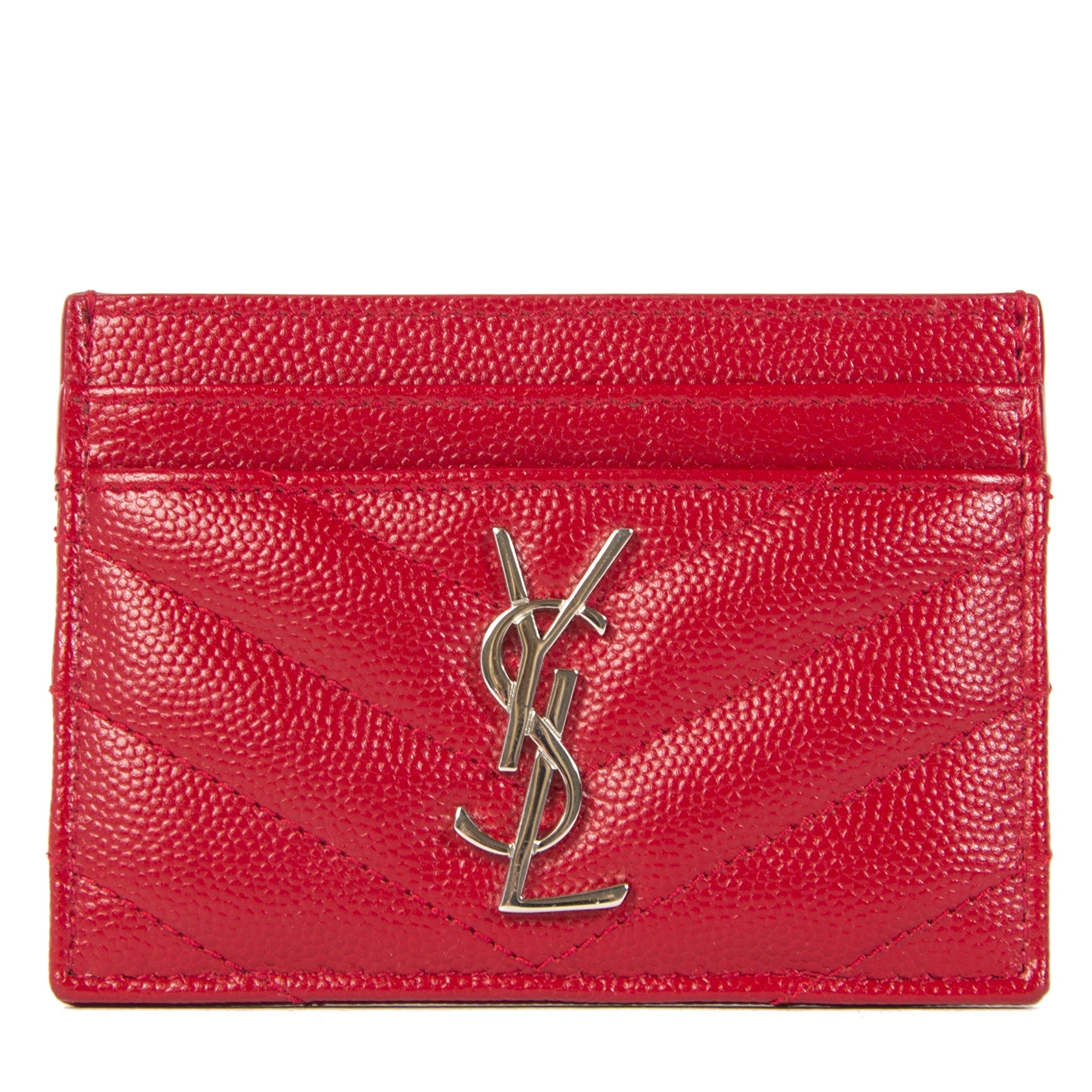 Authentieke tweedehands vintage Saint Laurent Red Chevron Card Holder koop online webshop LabelLOV