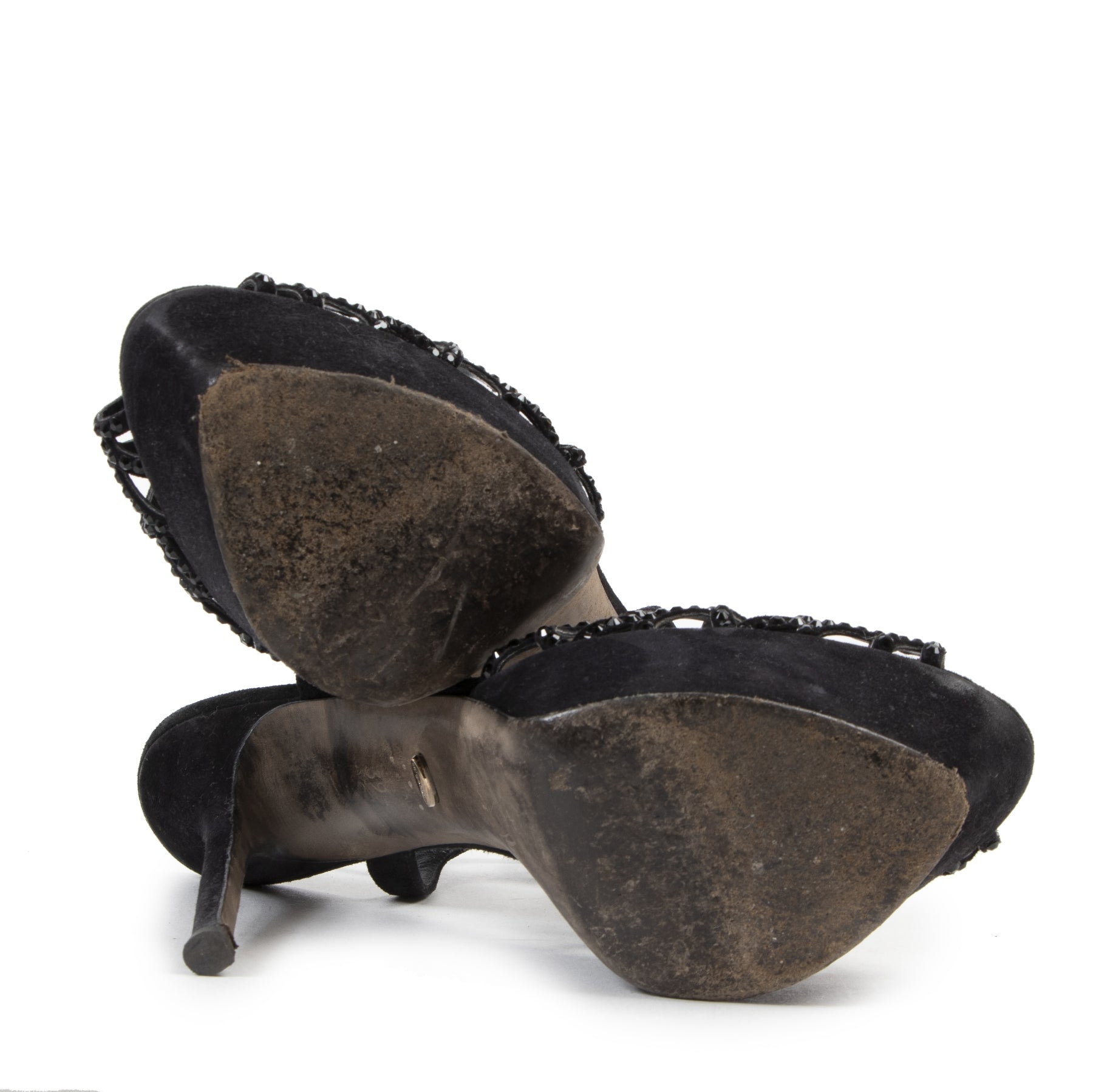Authentic secondhand Sergio Rossi Black Rhinestone Sandal Heels - Size 39 designer shoes fashion luxury vintage webshop safe secure online shopping