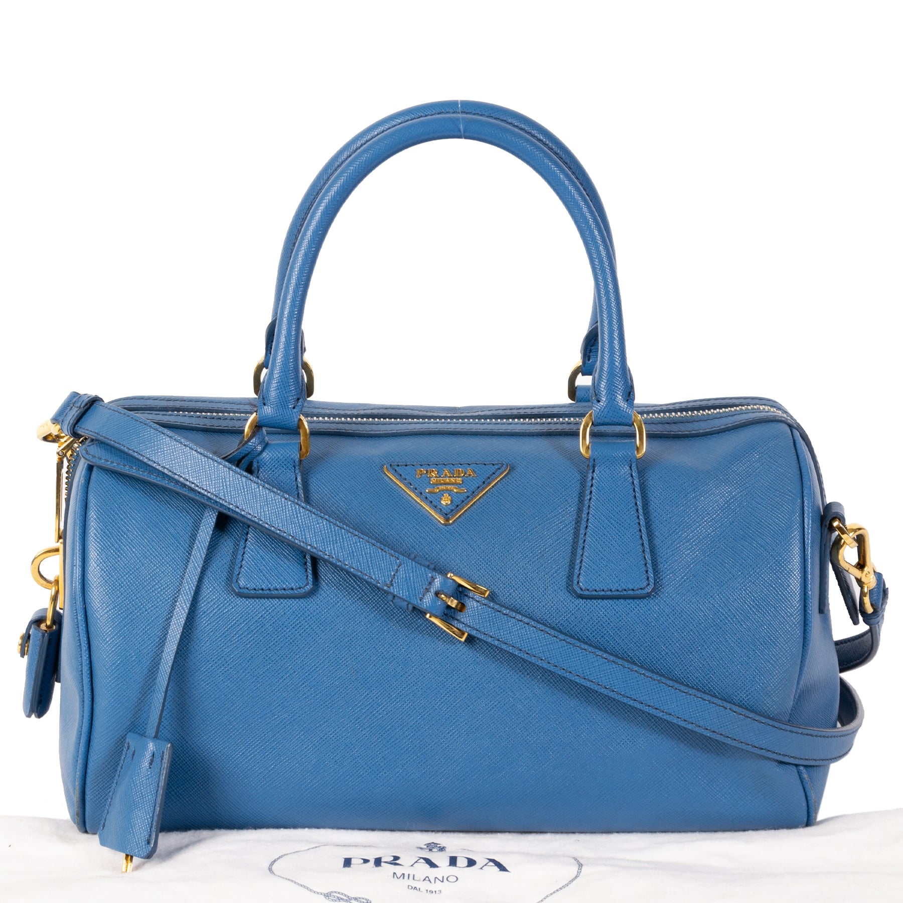 Prada Blue Saffiano Lux Bowler te koop
