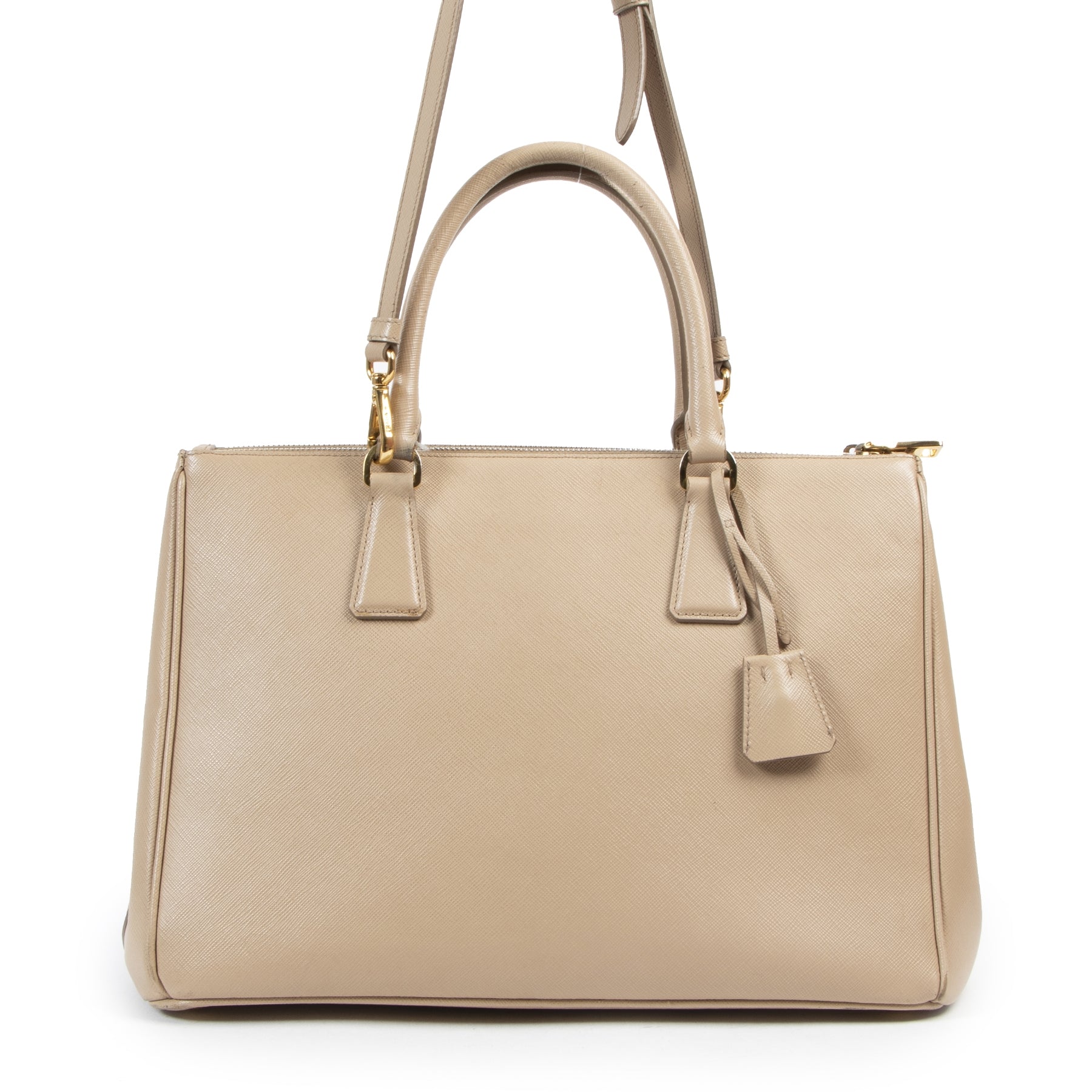 koop veilig online tegen de best eprijs Prada Beige Saffiano Galleria Front Pocket Tote