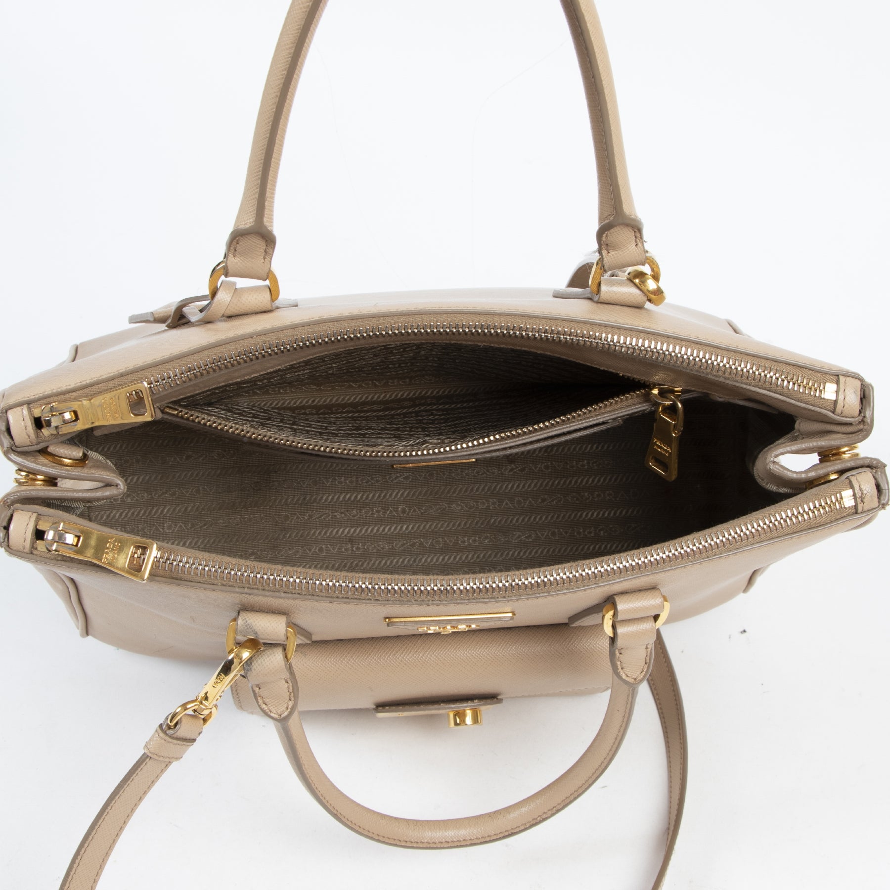 Prada Beige Saffiano Galleria Front Pocket Tote