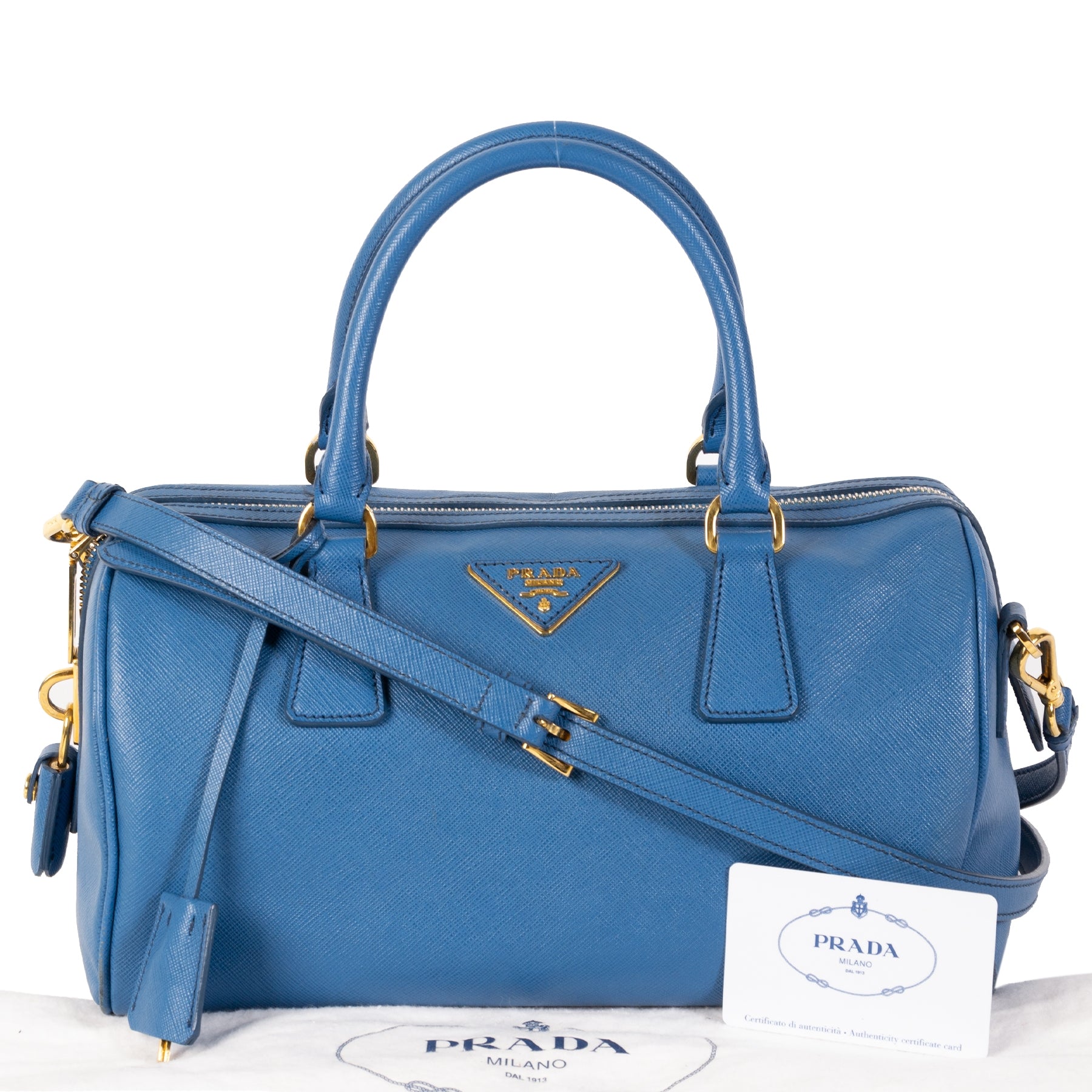 Koop en verkoop uw authentieke designer Prada Blue Saffiano Lux Bowler