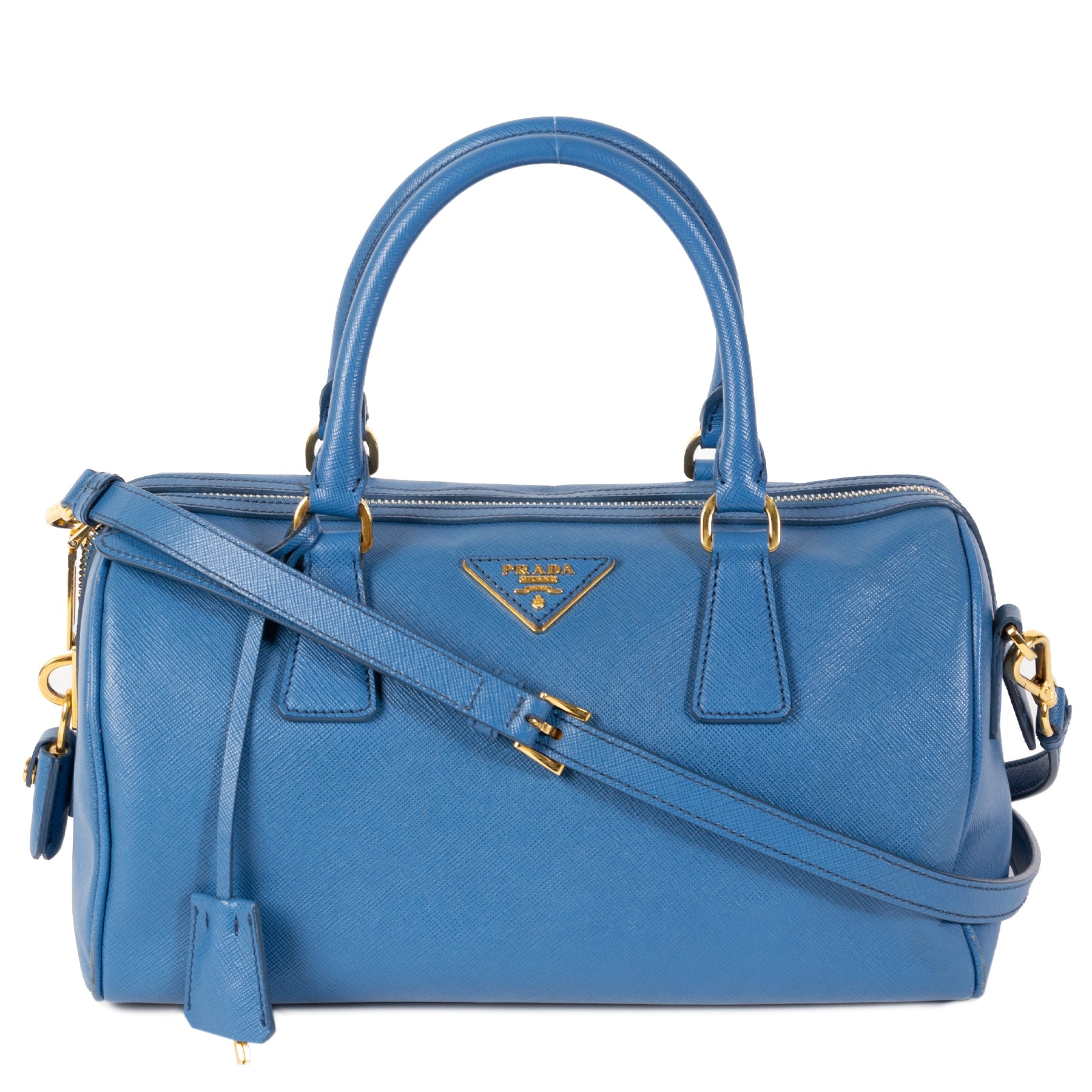Prada Blue Saffiano Lux Bowler for the best price at Labellov secondhand luxury