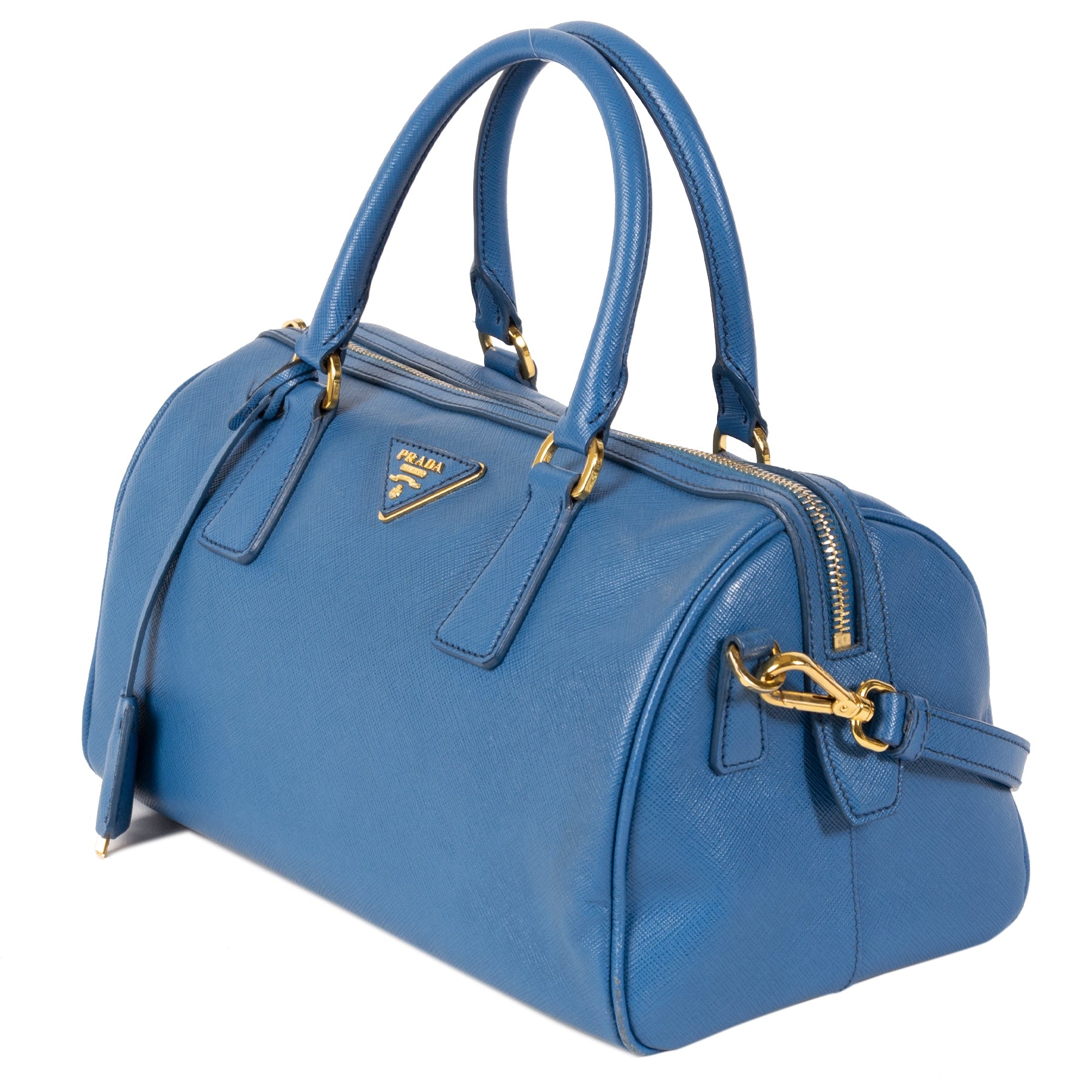 Prada Blue Saffiano Lux Bowler