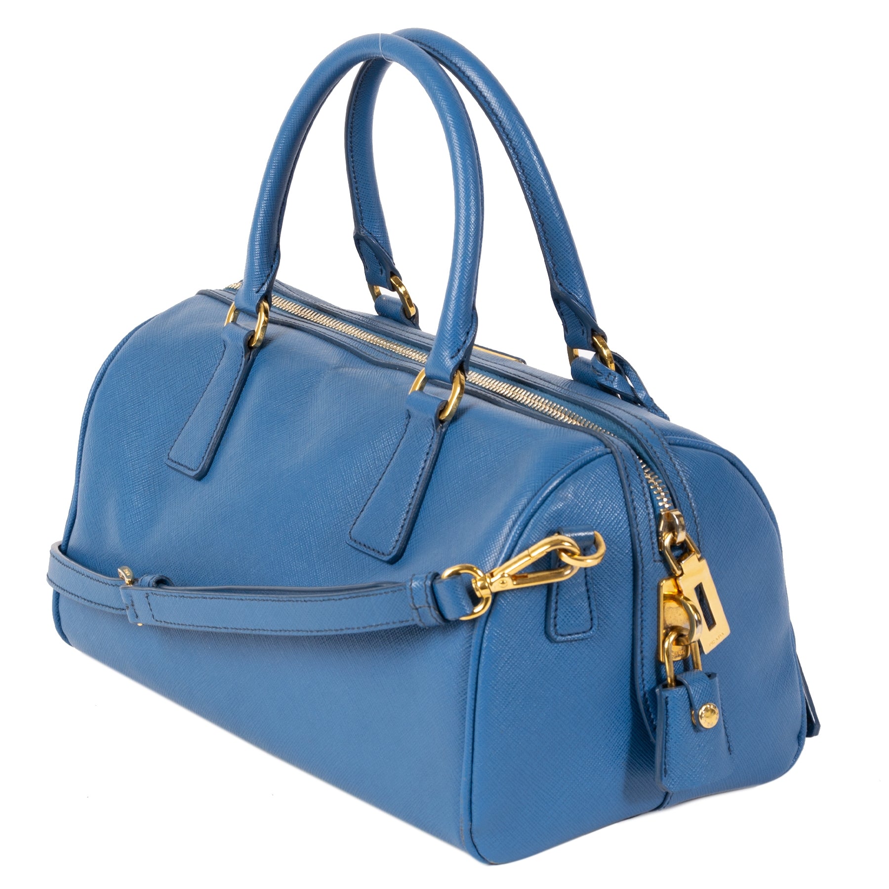 Preloved secondhand Prada Blue Saffiano Lux Bowler