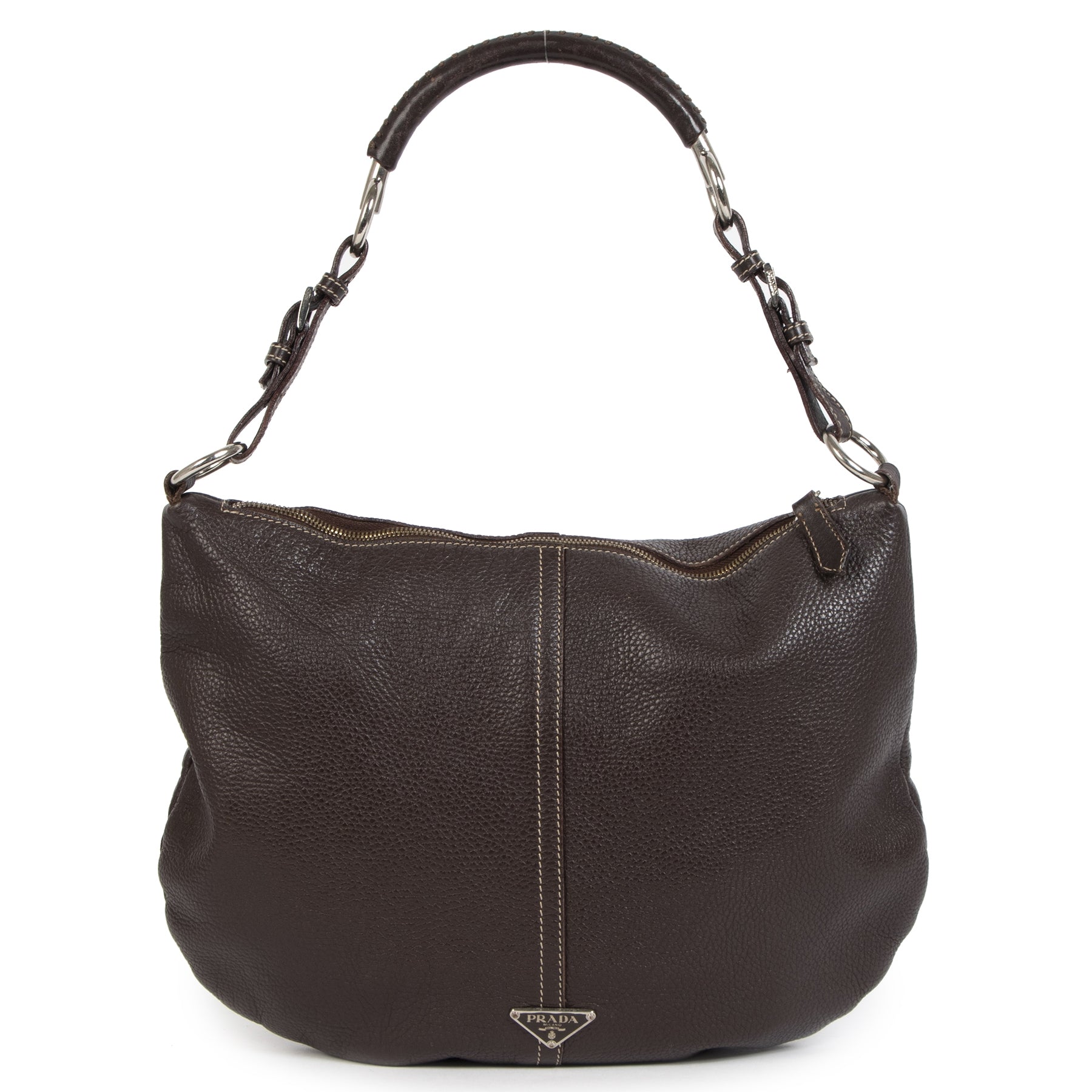 Authentic Prada Shoulder Bag Brown secondhand at the right price safe and secure online webshop LabelLOV luxury brand LabelLOV Antwerp Belgium