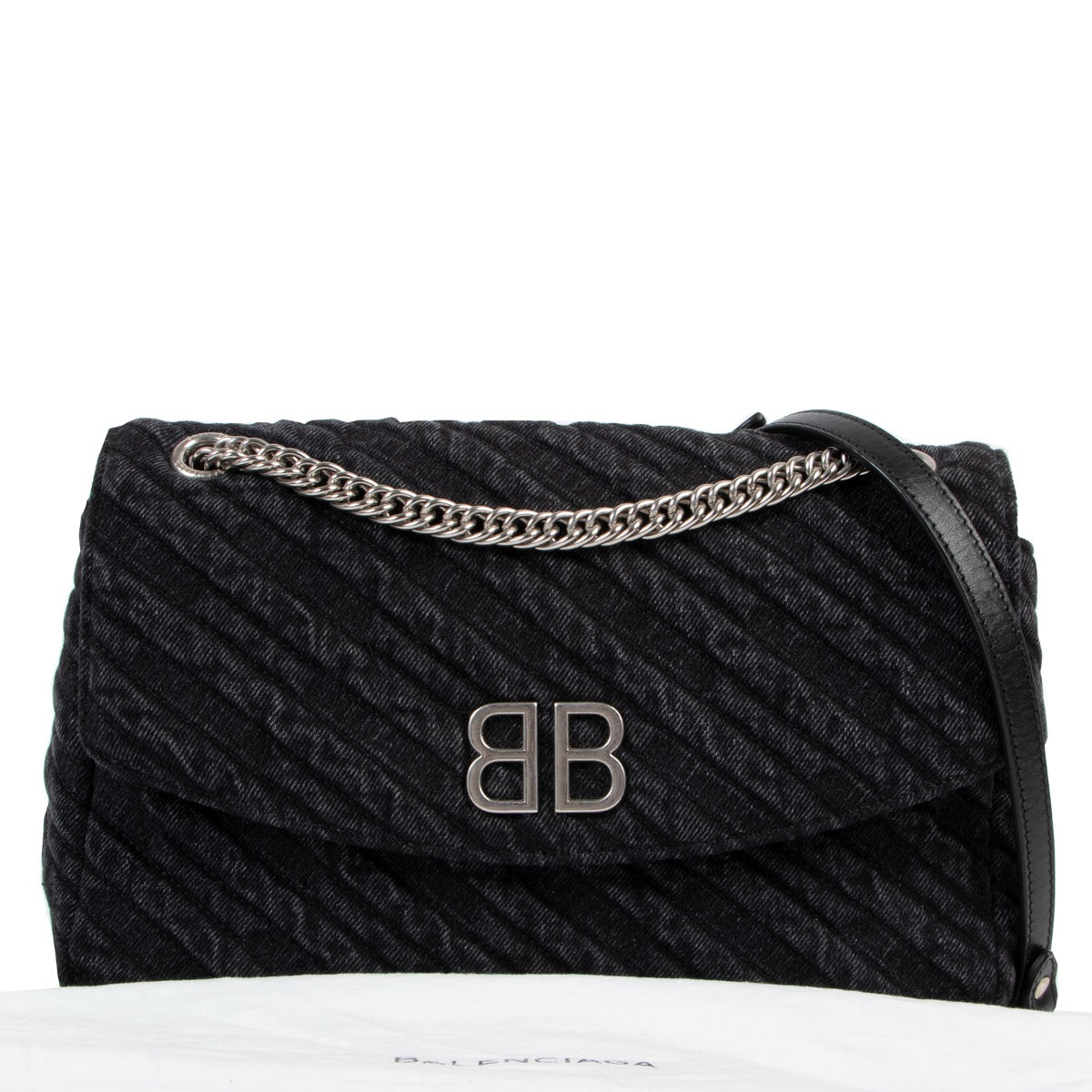Buy an authentic second hand Balenciaga Black Denim BB Round M Crossbody in excellent condition at Labellov