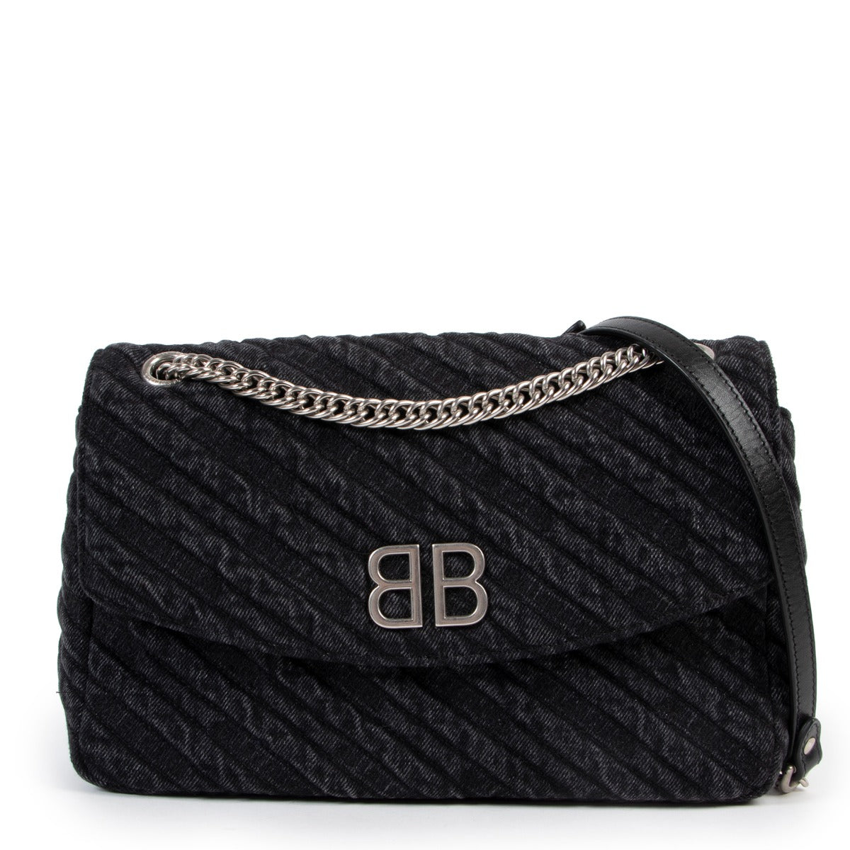Buy an authentic second hand Balenciaga Black Denim BB Round M Crossbody in excellent condition at Labellov