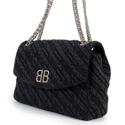 Buy an authentic second hand Balenciaga Black Denim BB Round M Crossbody in excellent condition at Labellov
