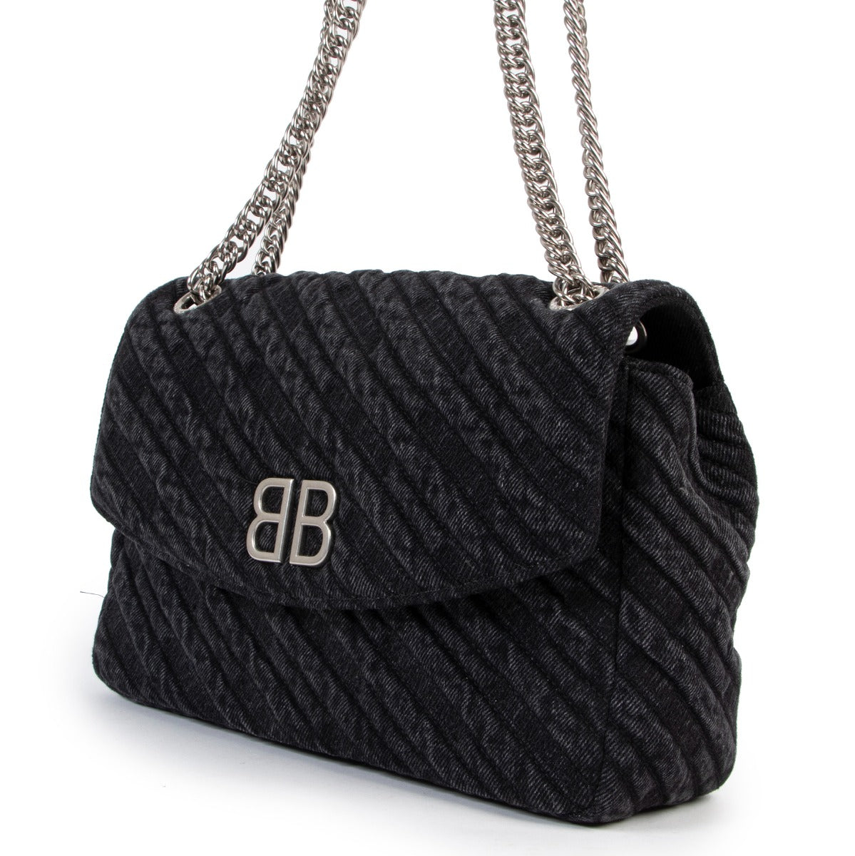 Buy an authentic second hand Balenciaga Black Denim BB Round M Crossbody in excellent condition at Labellov