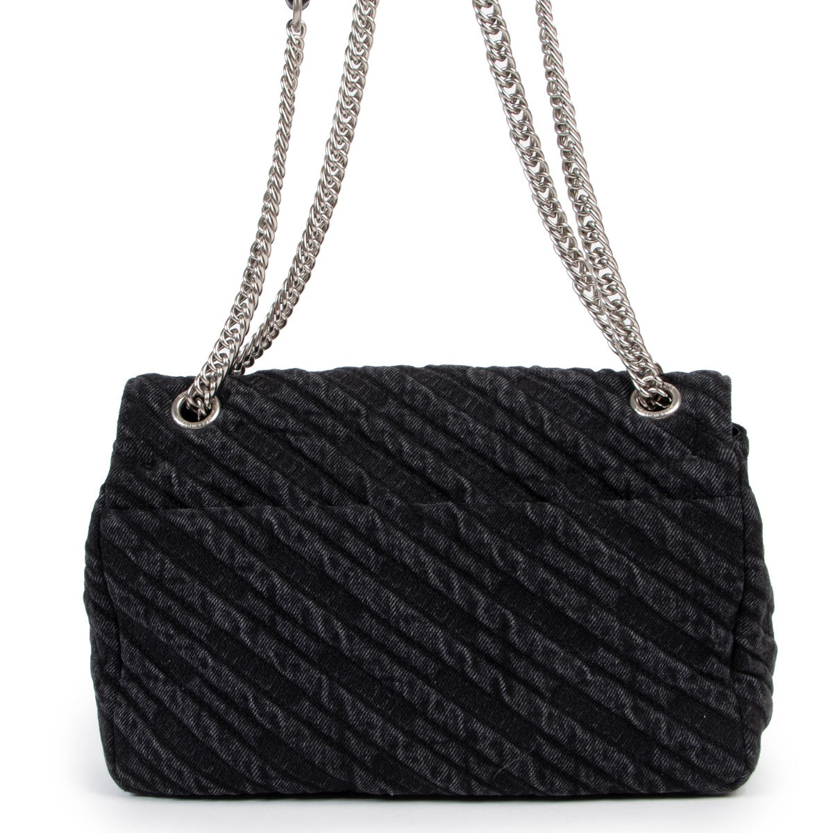 Buy an authentic second hand Balenciaga Black Denim BB Round M Crossbody in excellent condition at Labellov