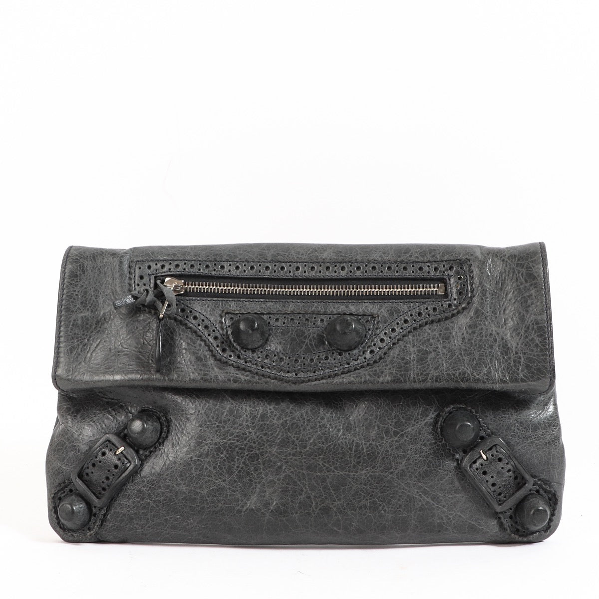 Buy an authentic Balenciaga Grey Leather Clutch in good condition at Labellov in Antwerp.