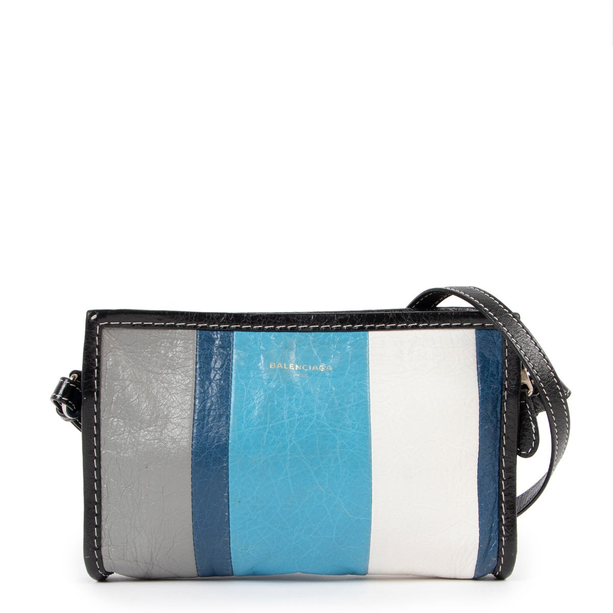 Shop second hand luxury high end fashion designer Balenciaga Bazar Striped Leather Crossbody Bag at Labellov.