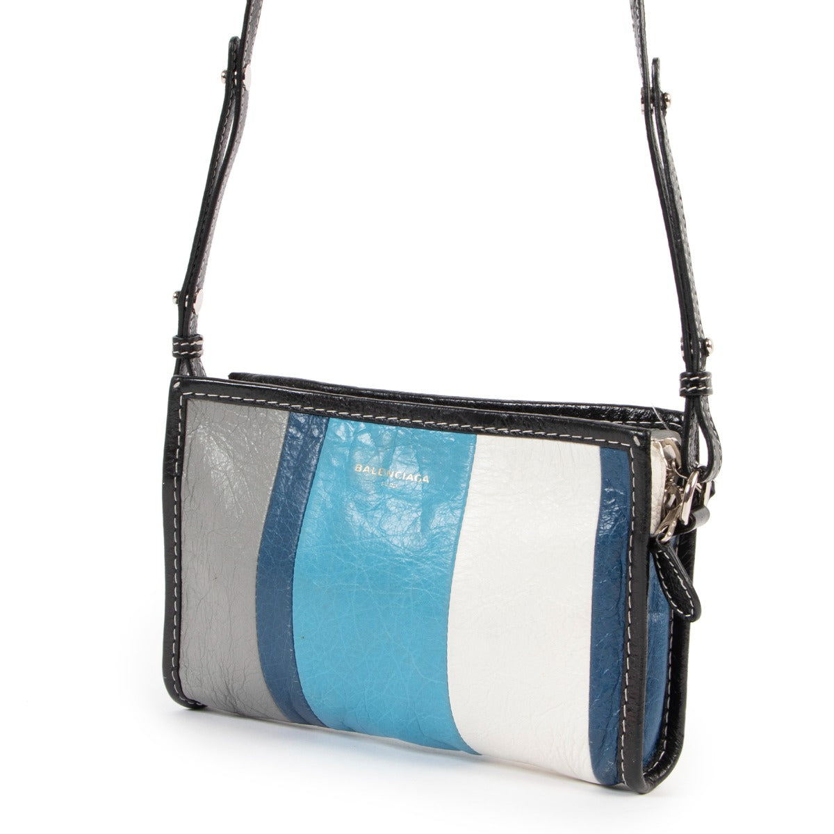 Shop second hand luxury high end fashion designer Balenciaga Bazar Striped Leather Crossbody Bag at Labellov.