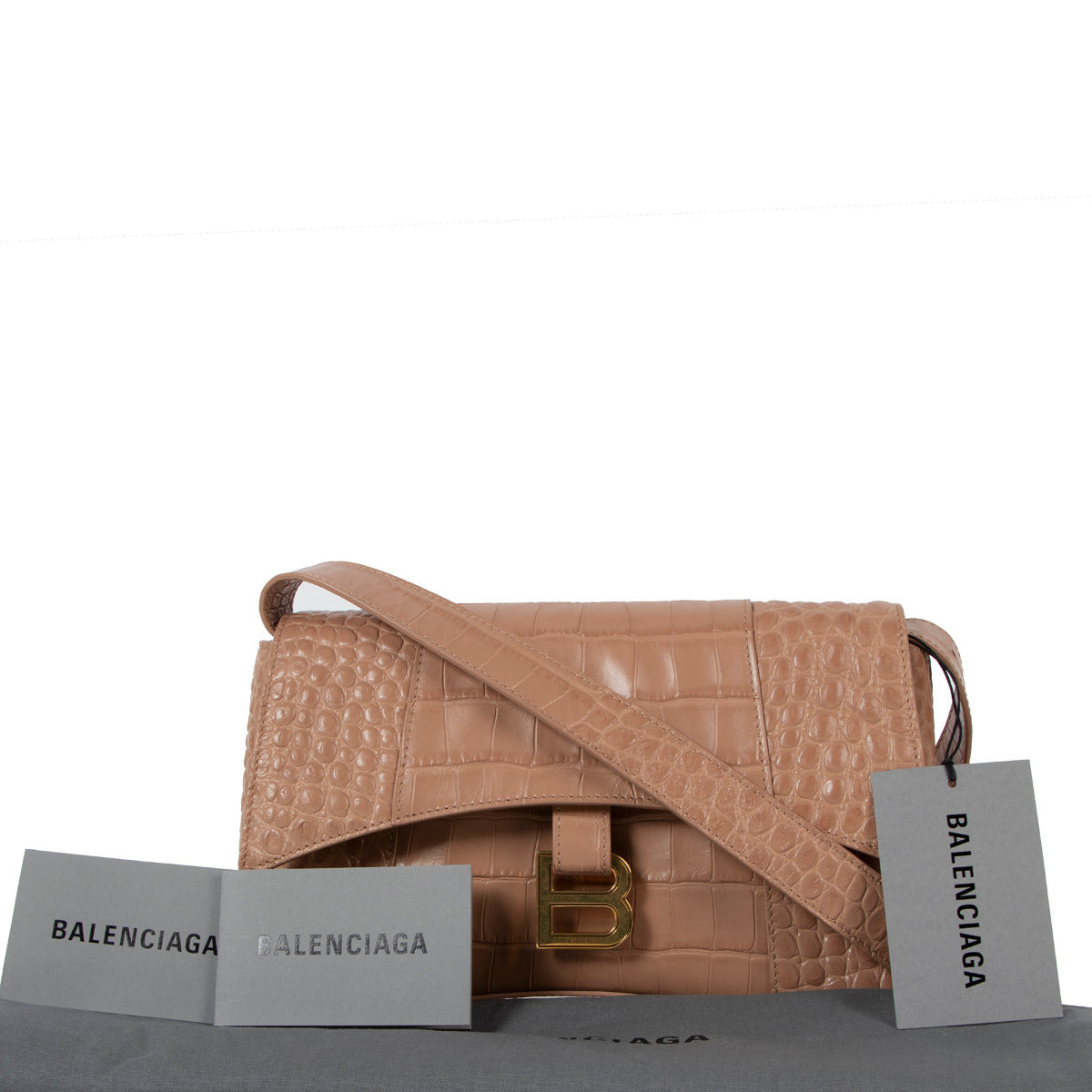 Balenciaga Beige Krokodillenprint Downtown XS Tas