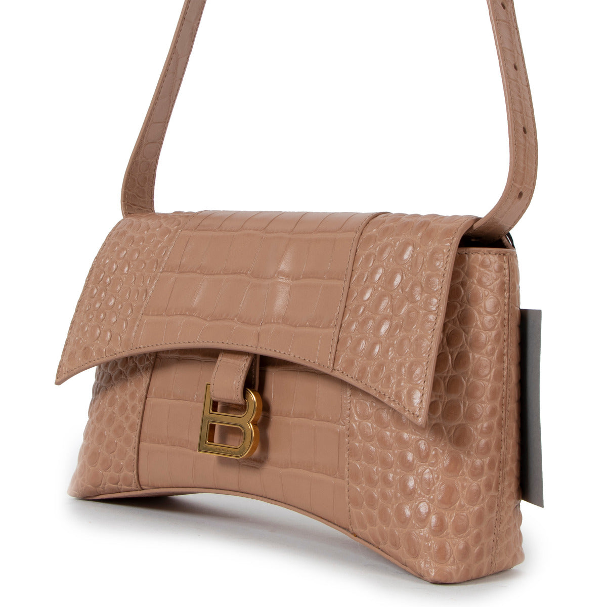 Balenciaga Beige Krokodillenprint Downtown XS Tas