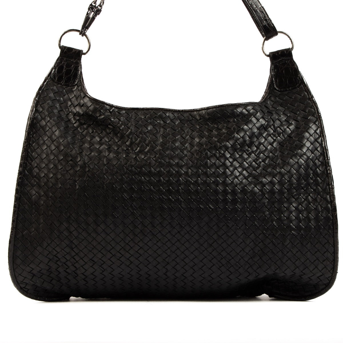 Bottega Veneta Black Intrecciato/Crocodile Trim Large Hobo Bag