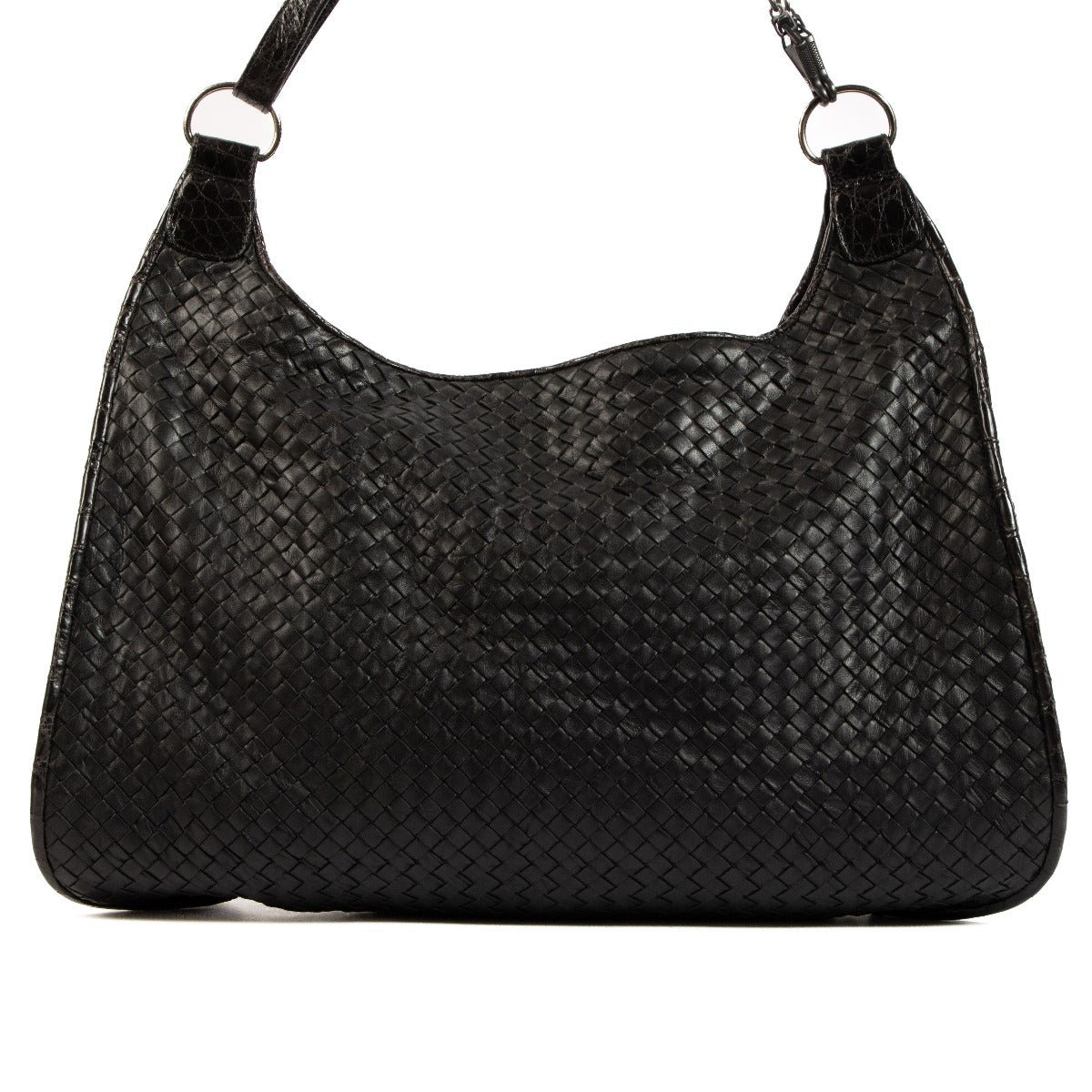 Bottega Veneta Zwarte Intrecciato/Krokodillenleer Afgewerkte Grote Hobo Tas