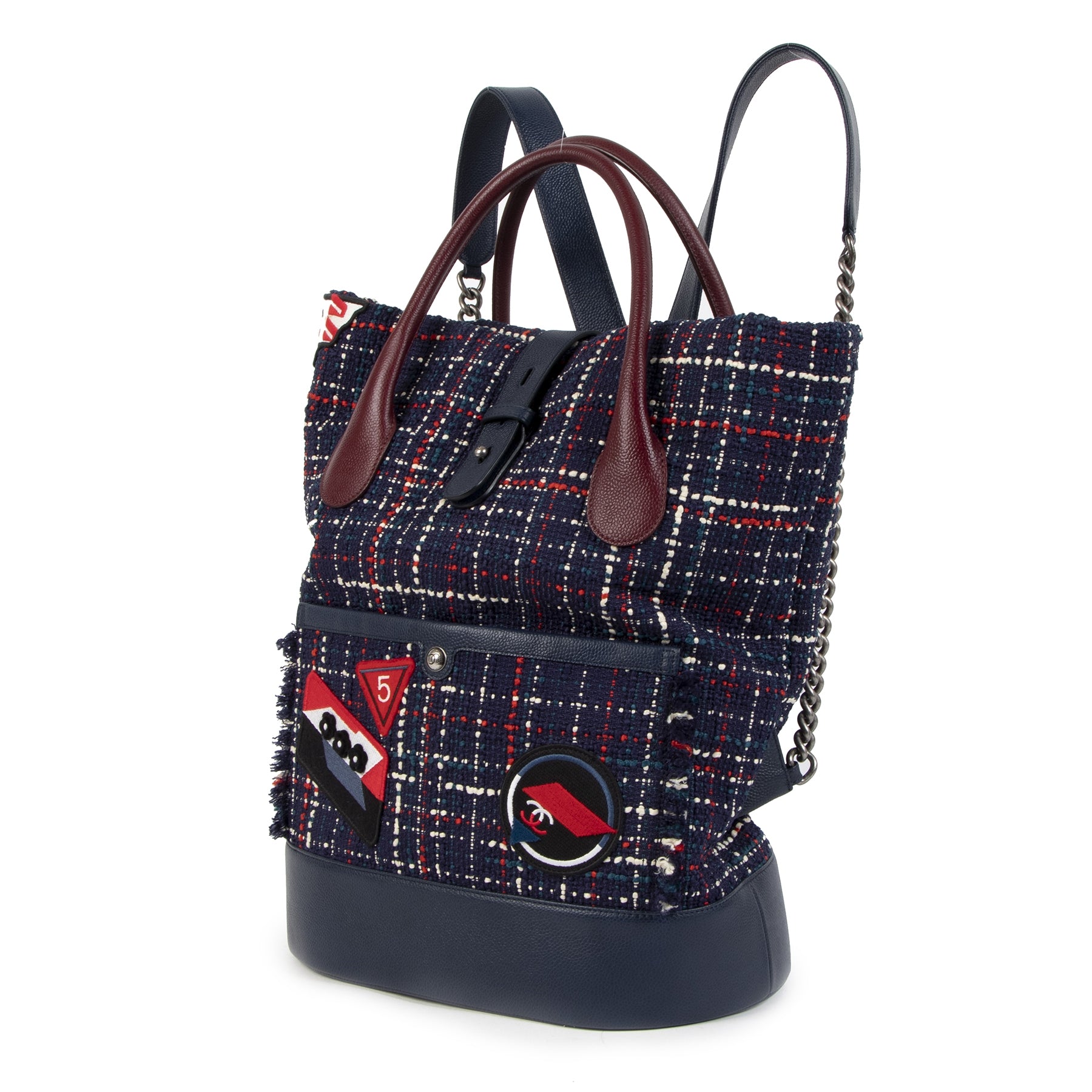 Sac à dos Chanel en tweed bleu marine et bordeaux