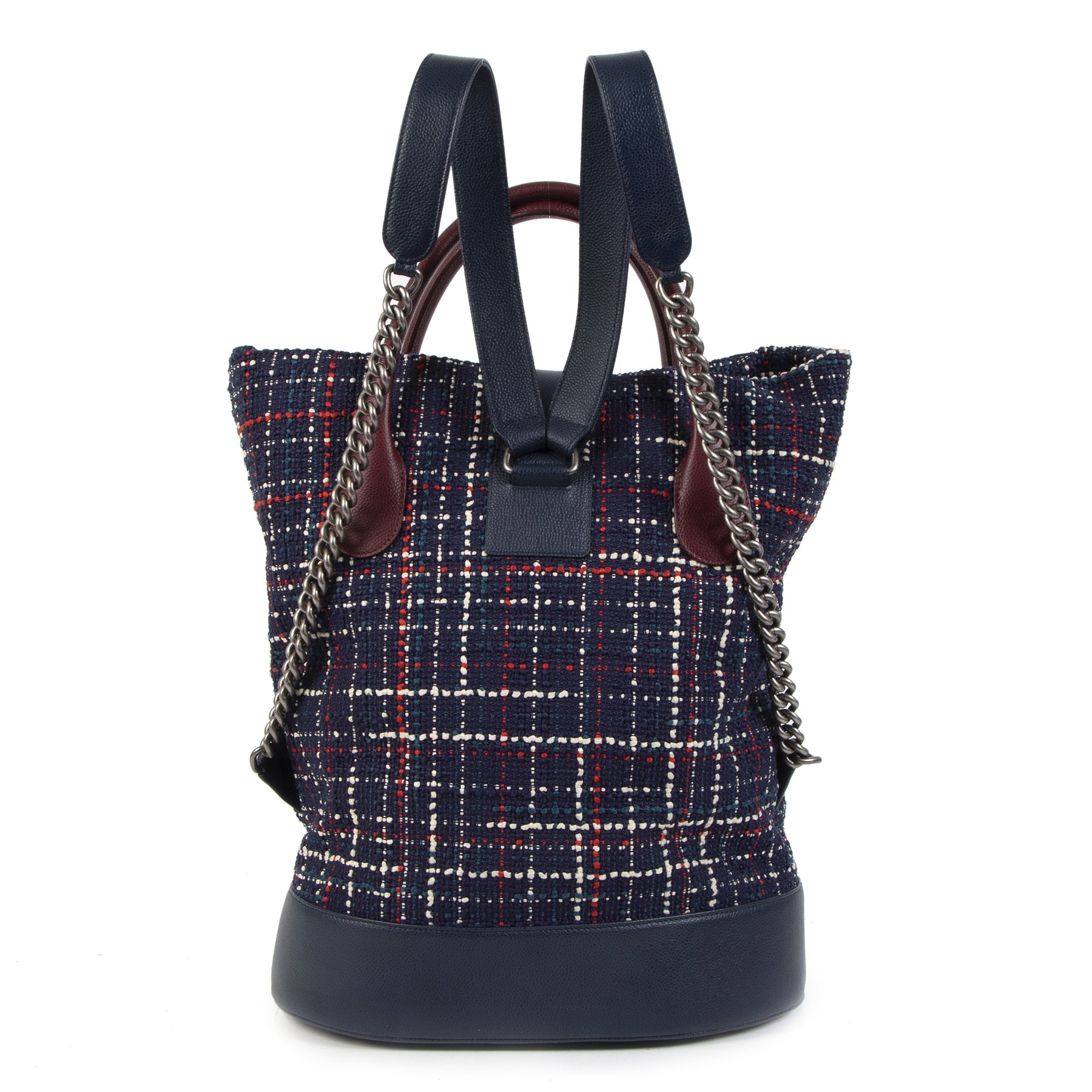 Sac à dos Chanel en tweed bleu marine et bordeaux