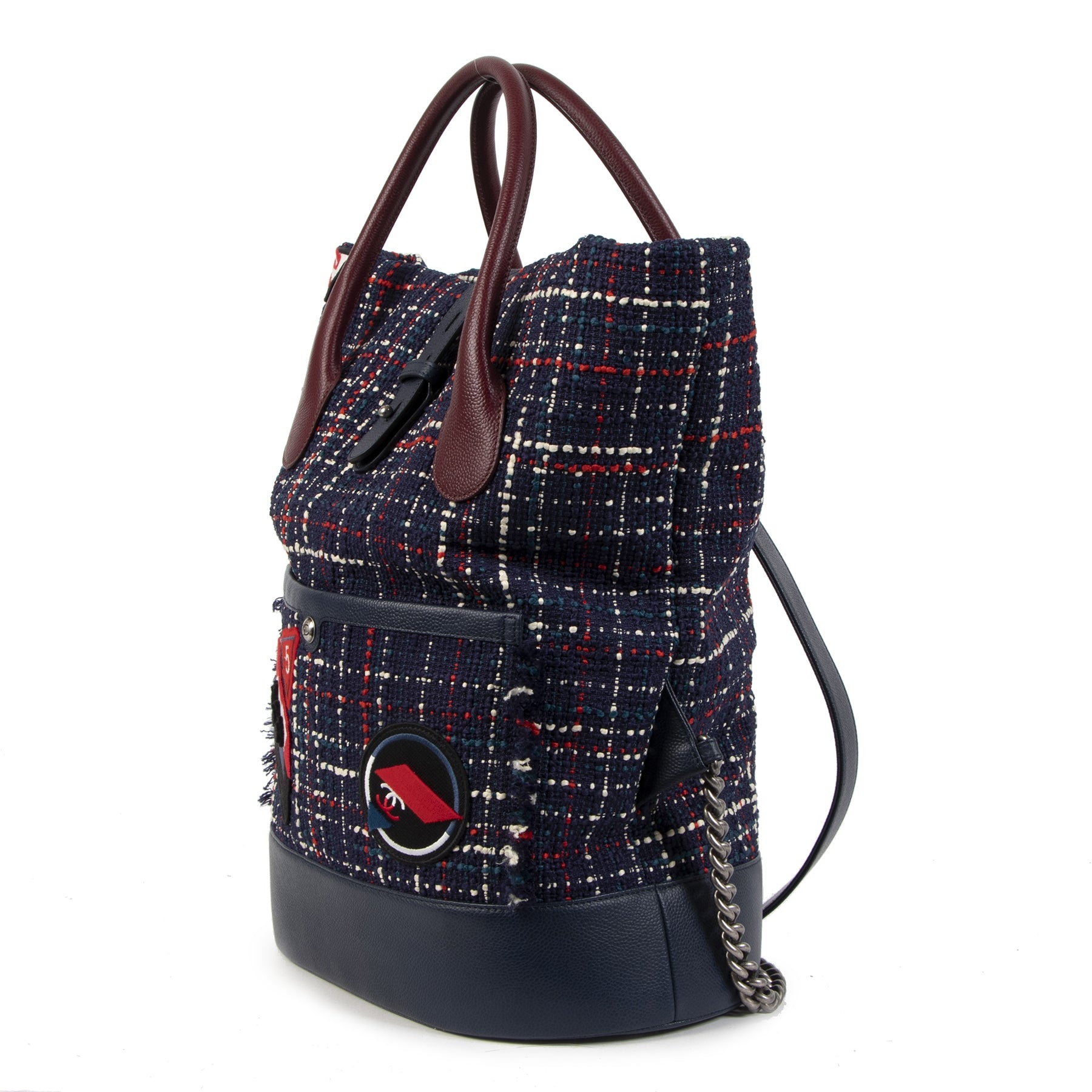 Sac à dos Chanel en tweed bleu marine et bordeaux