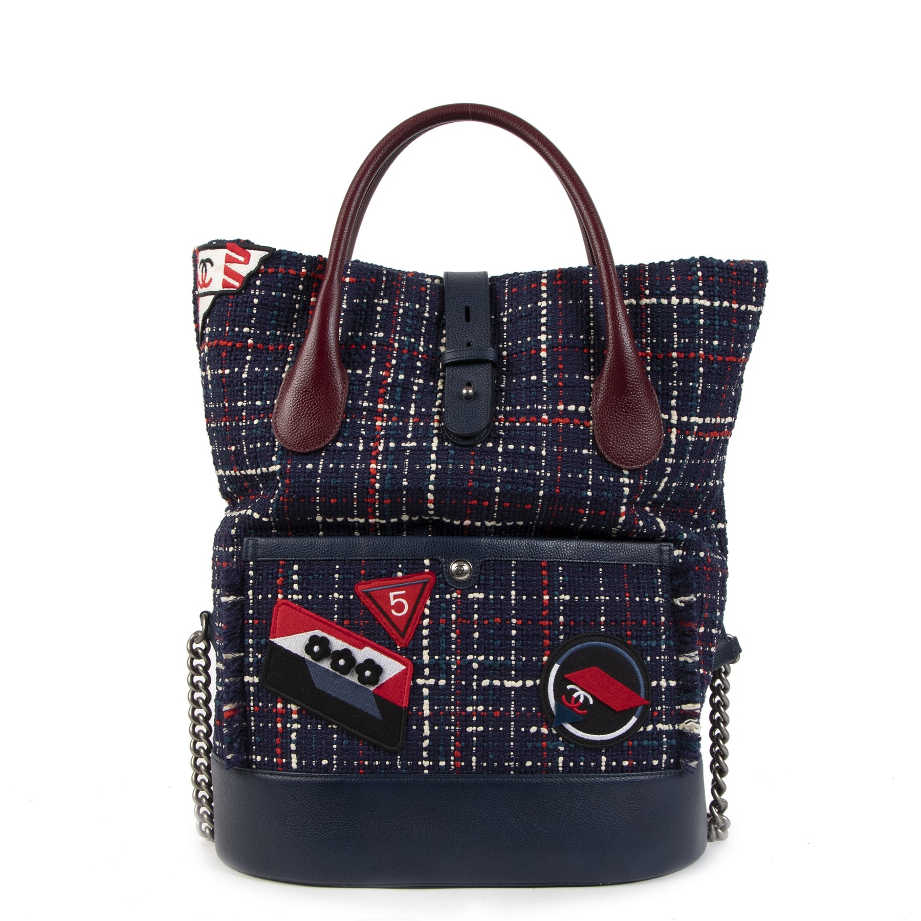 Sac à dos Chanel en tweed bleu marine et bordeaux