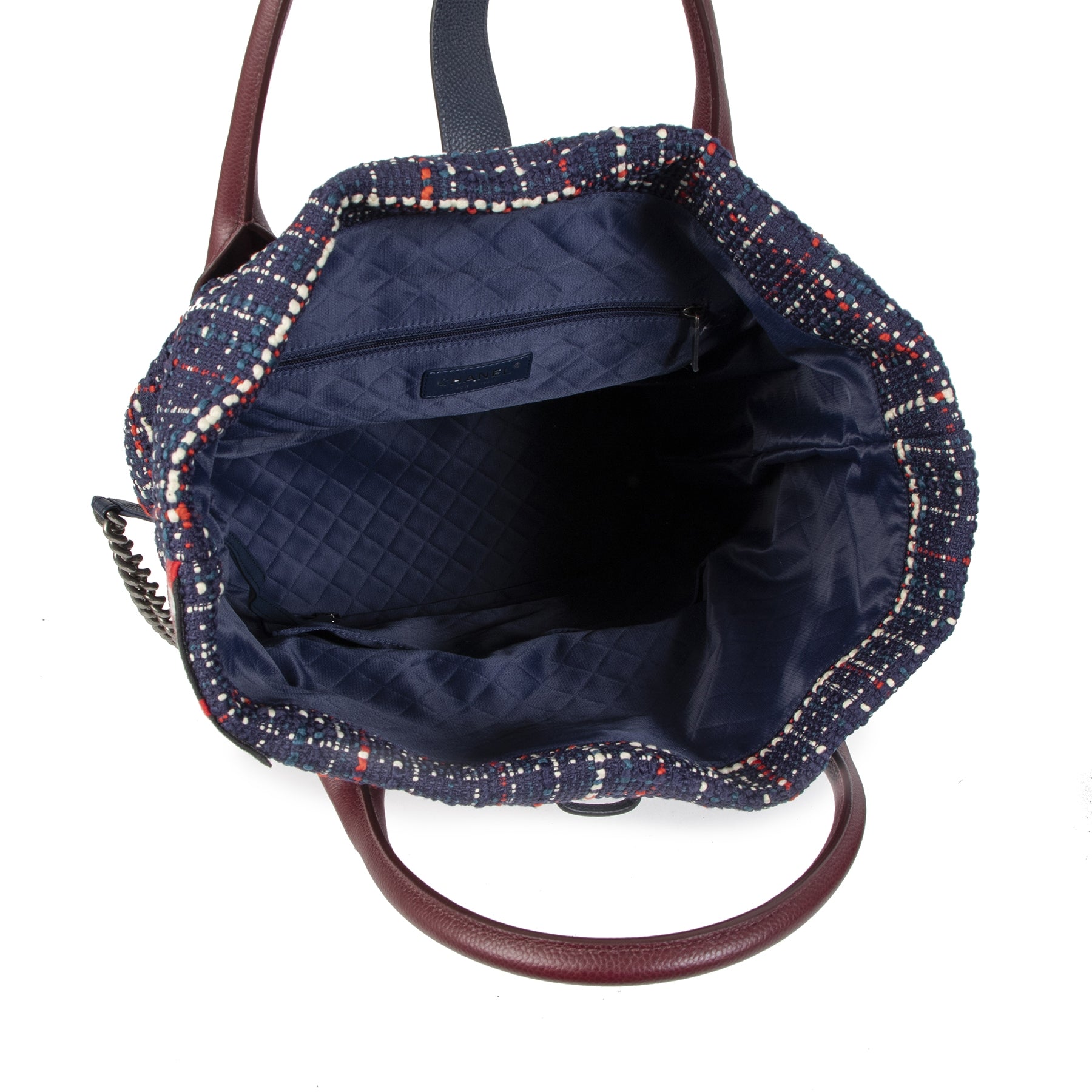 Sac à dos Chanel en tweed bleu marine et bordeaux