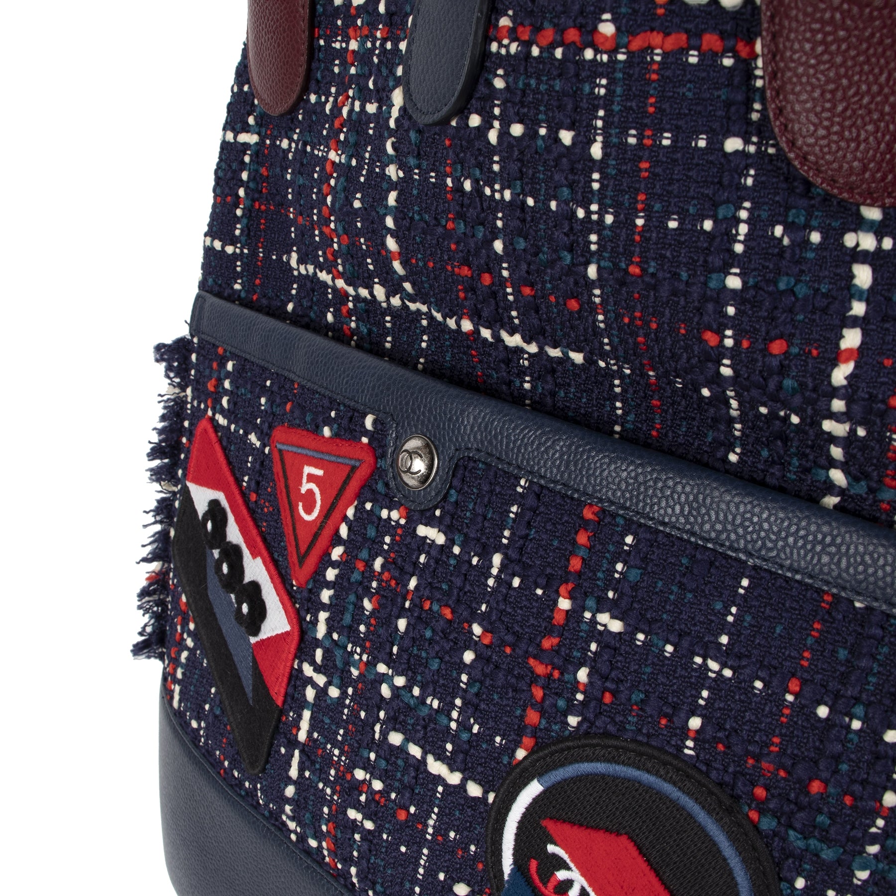 Sac à dos Chanel en tweed bleu marine et bordeaux