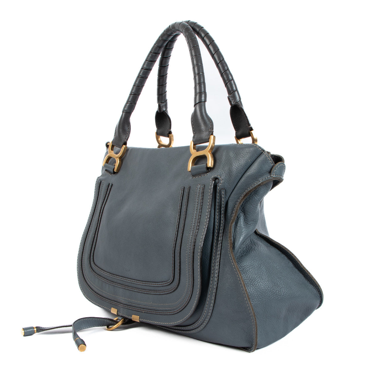 Chloé Blue Marcie Grote Leren Schoudertas