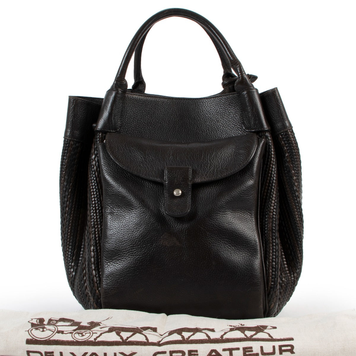 Delvaux Brown Corail GM Toile De Cuir Top Handle