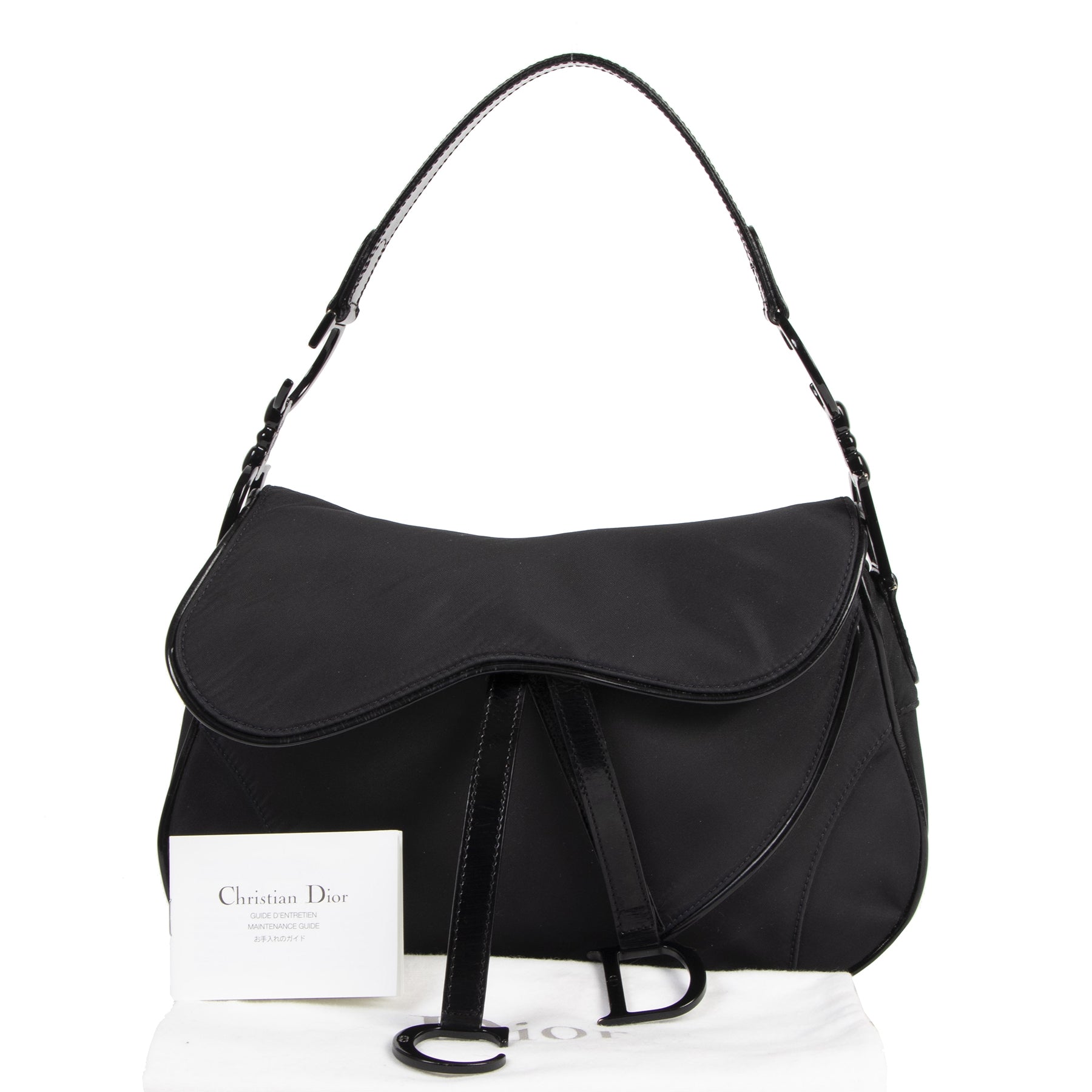 Authentic secondhand Dior Black Nylon Double Saddle Shoulder Bag designer bags luxury vintage webshop fashion safe secure online shopping