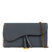 Shop safe online at Labellov in Antwerp, Brussels and Knokke this 100% authentic second hand Christian Dior Blue Leather Long Saddle Wallet Clutch