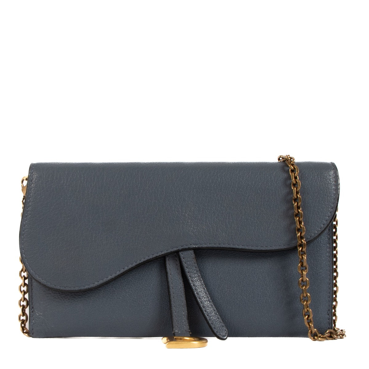 Shop safe online at Labellov in Antwerp, Brussels and Knokke this 100% authentic second hand Christian Dior Blue Leather Long Saddle Wallet Clutch