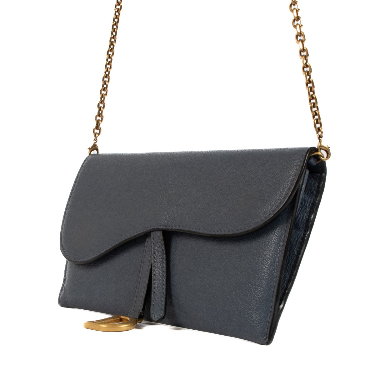Shop safe online at Labellov in Antwerp, Brussels and Knokke this 100% authentic second hand Christian Dior Blue Leather Long Saddle Wallet Clutch