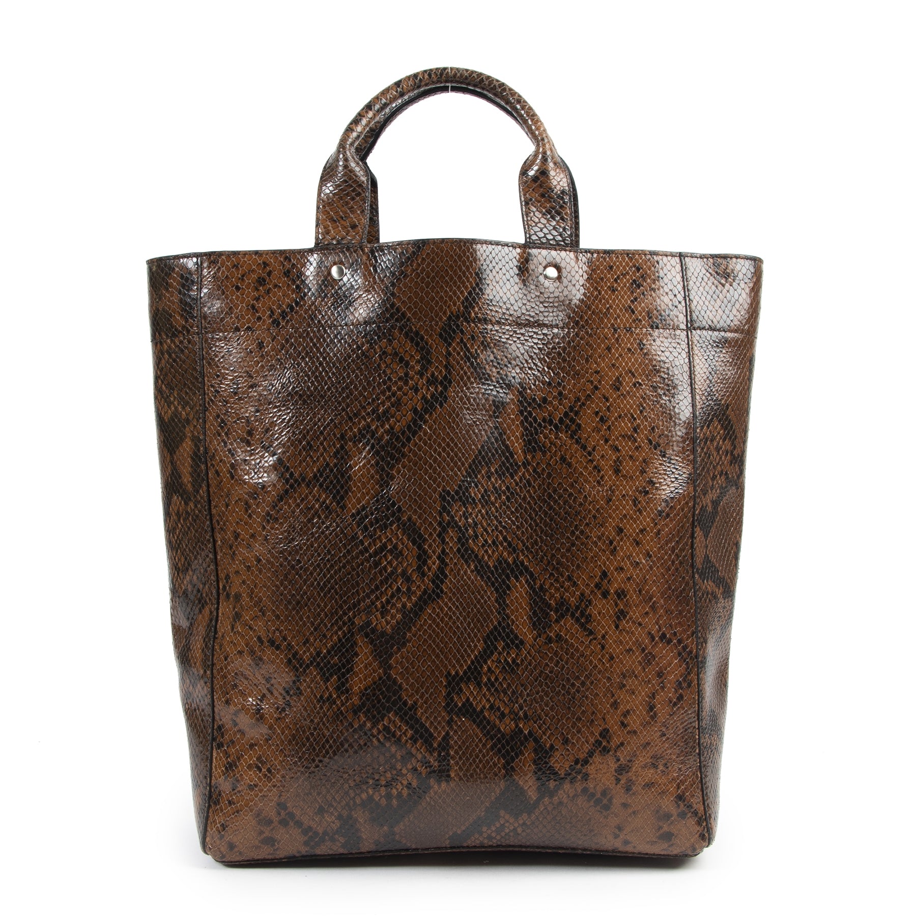 Authentieke Tweedehands Dries Van Noten Brown Python Tote Bag juiste prijs veilig online shoppen luxe merken webshop winkelen Antwerpen België mode fashion
